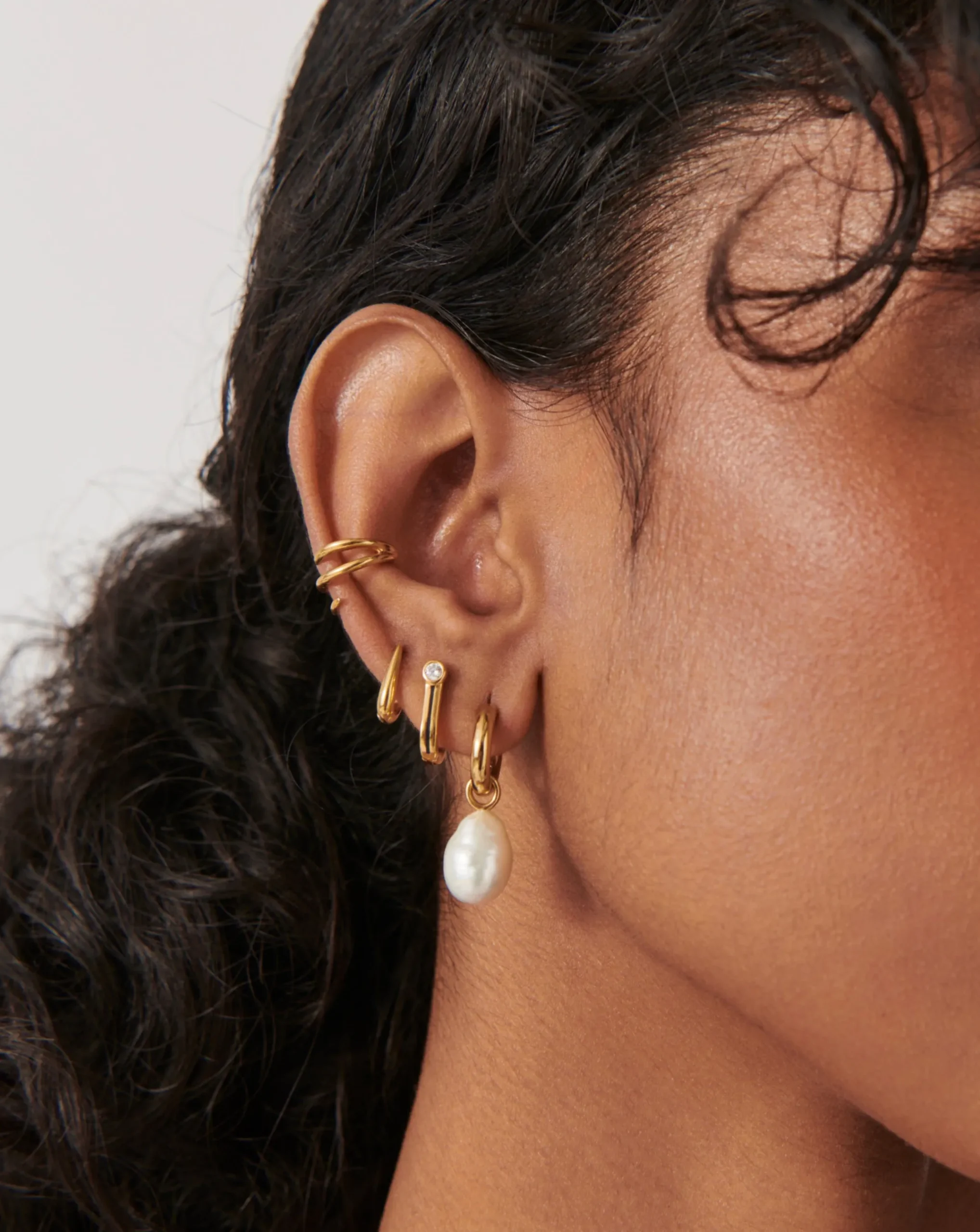 Baroque Pearl Drop Tunnel Mini Hoop Earrings