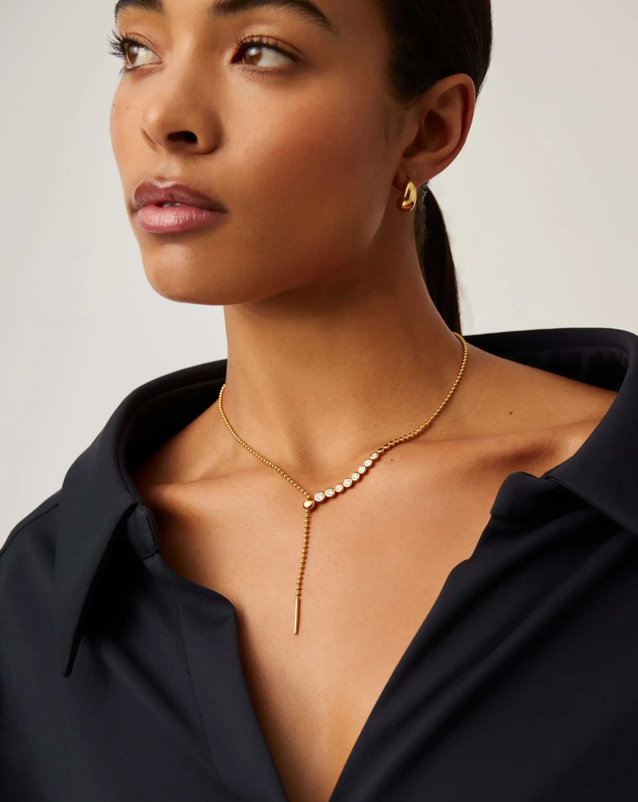 Beaded Stone Slider Lariat Necklace