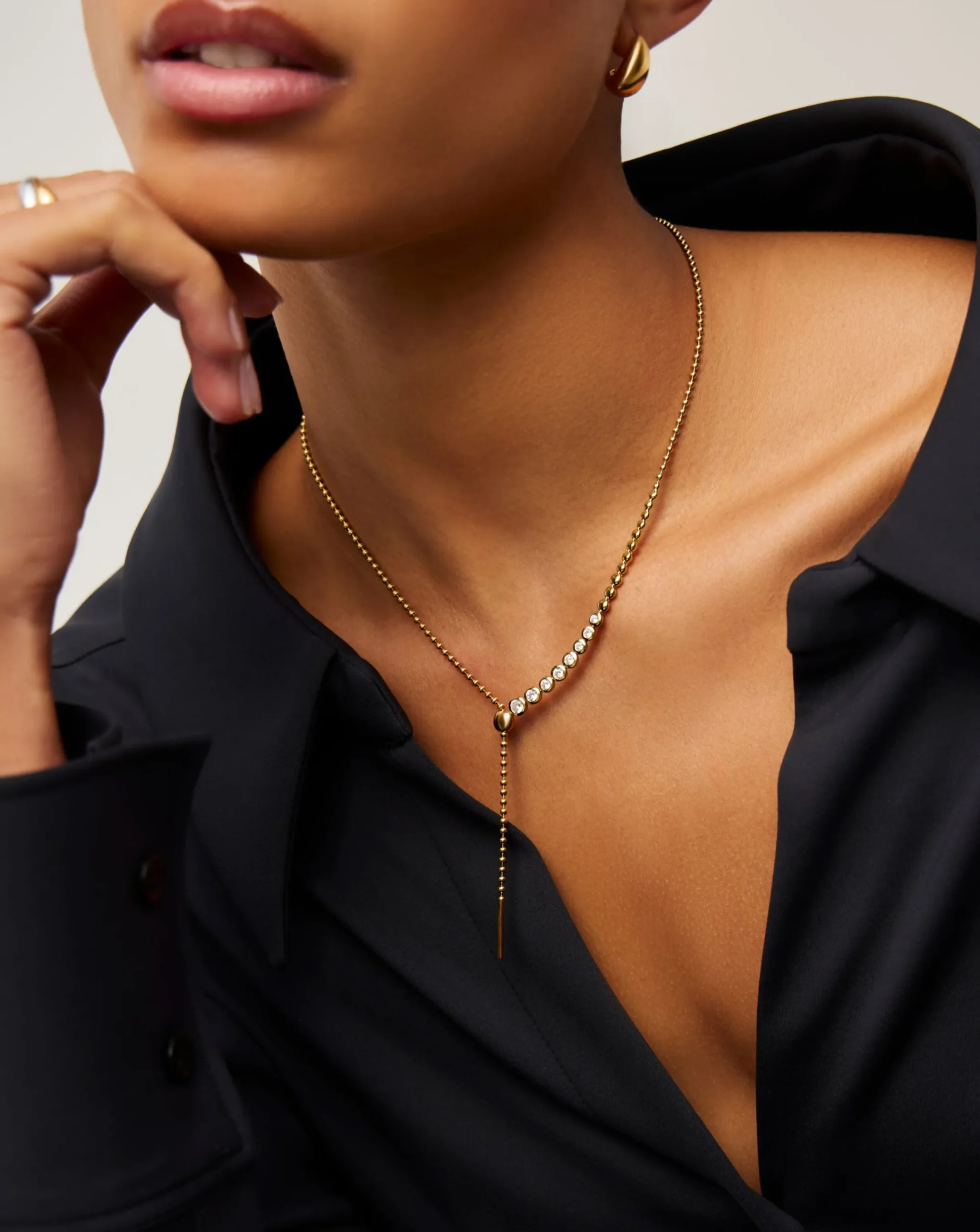 Beaded Stone Slider Lariat Necklace