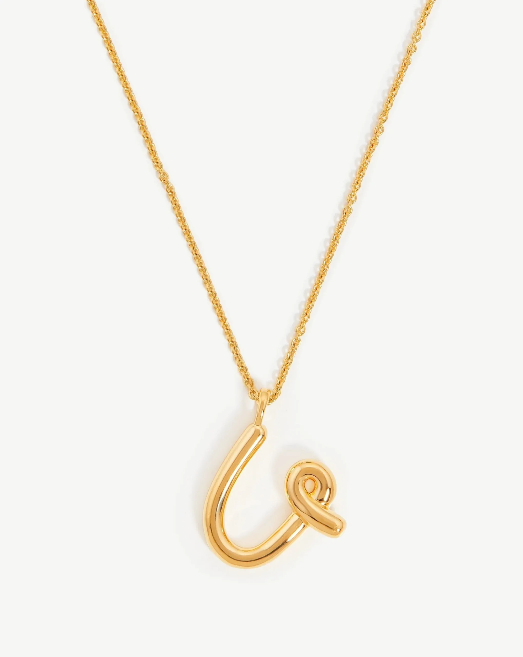 Curly Molten Initial Pendant Necklace - Initial U