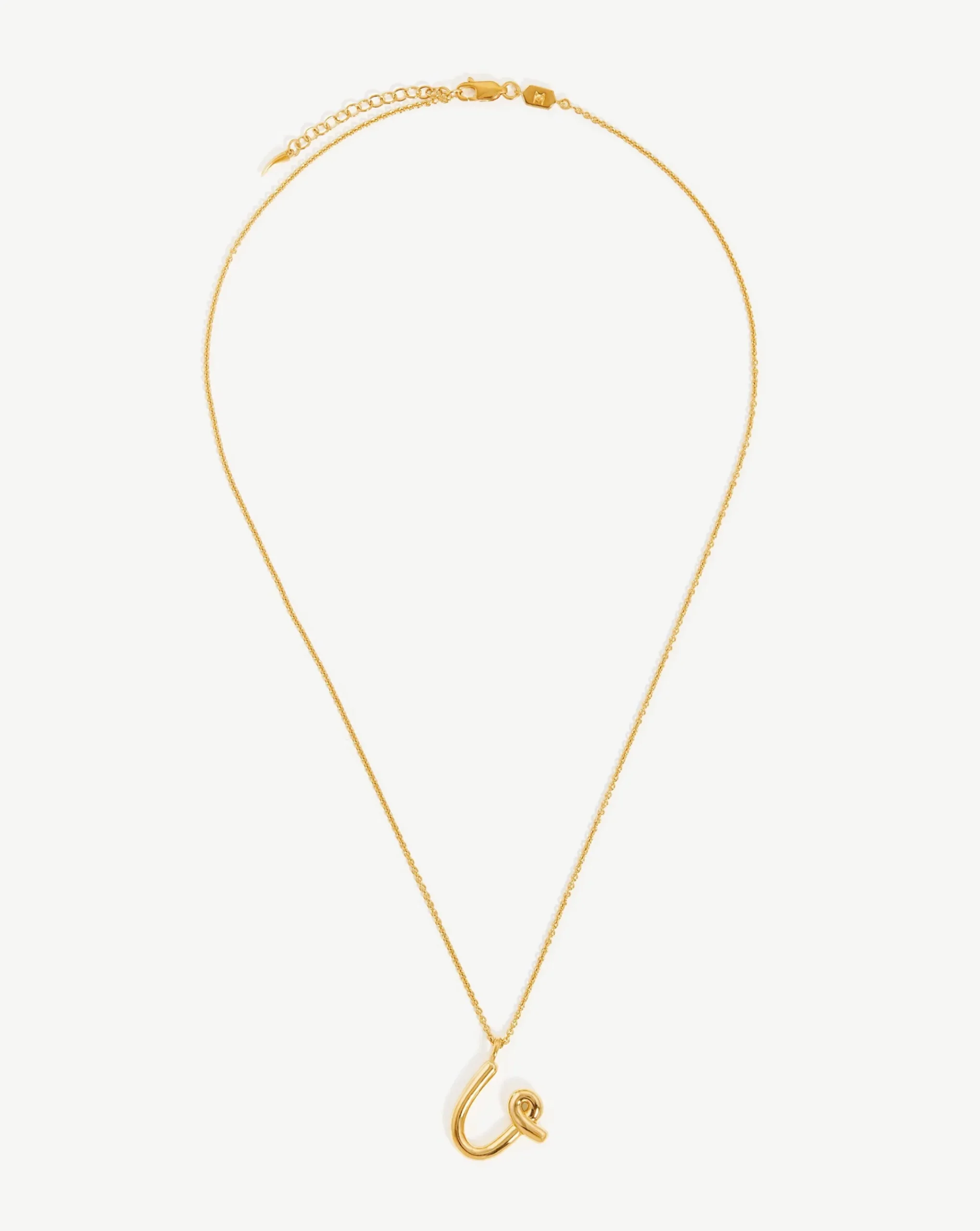 Curly Molten Initial Pendant Necklace - Initial U
