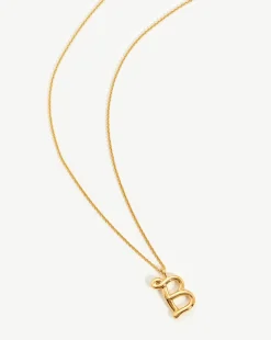 Curly Molten Initial Pendant Necklace - Initial B