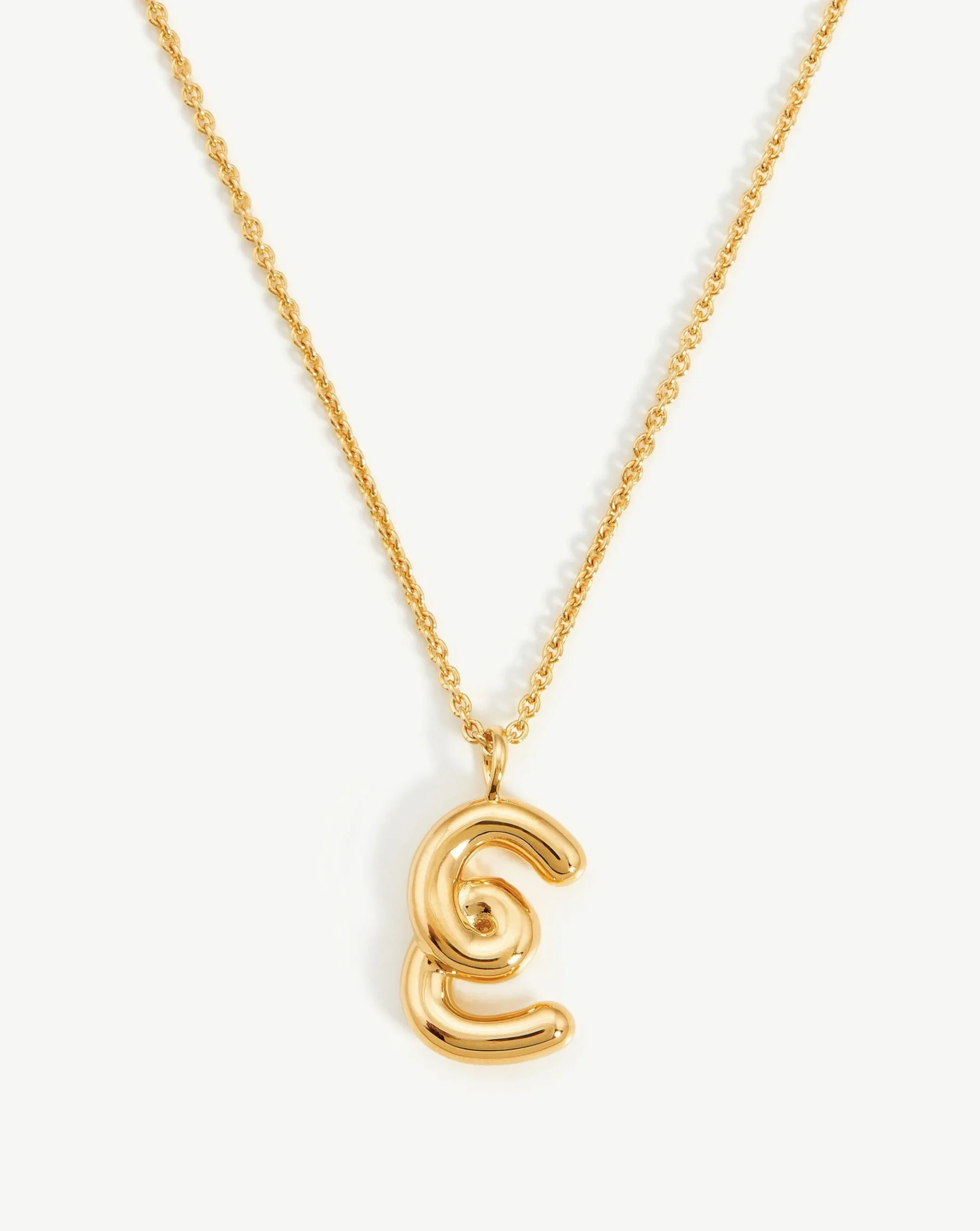 Curly Molten Initial Pendant Necklace - Initial E