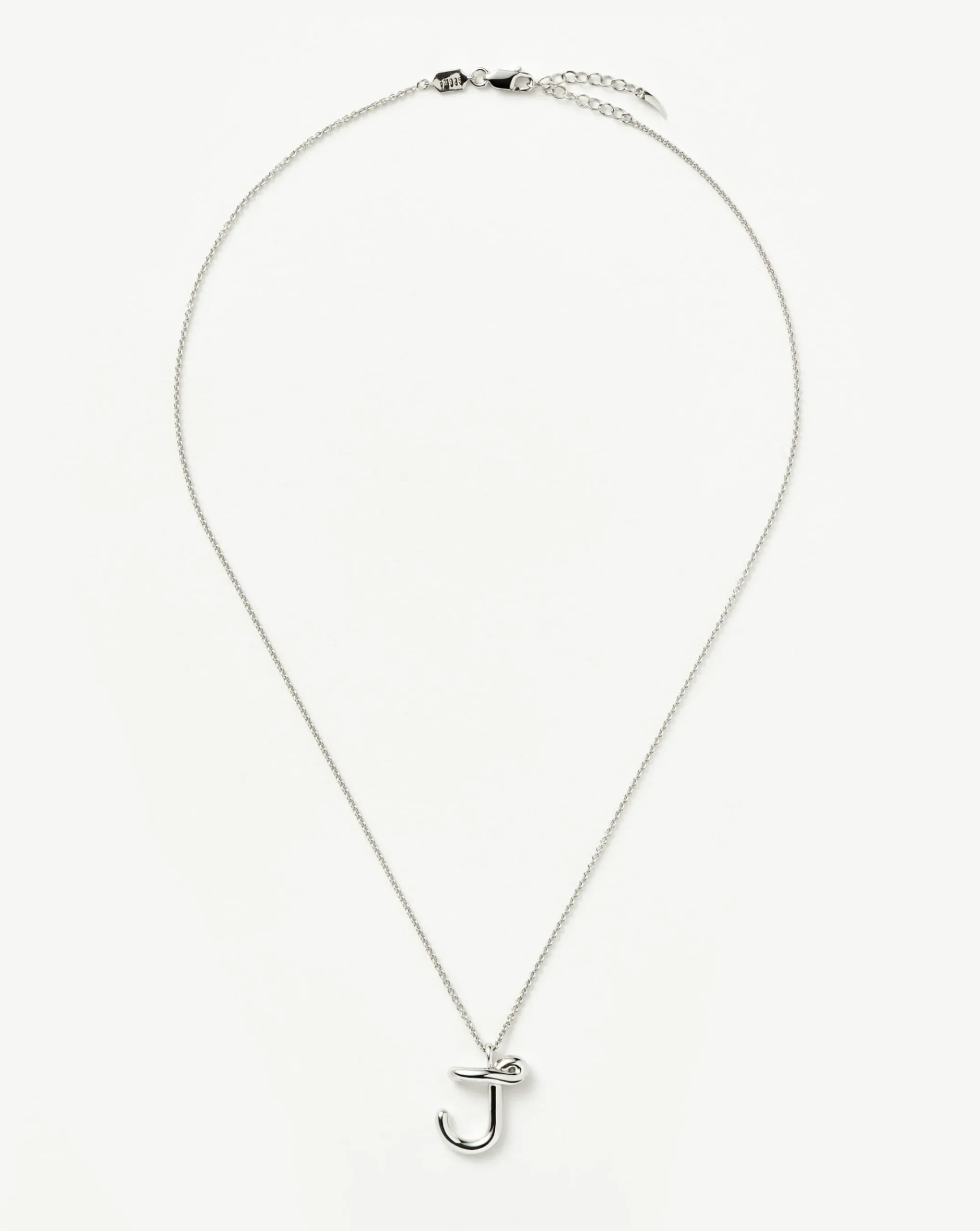 Curly Molten Initial Pendant Necklace - Initial J