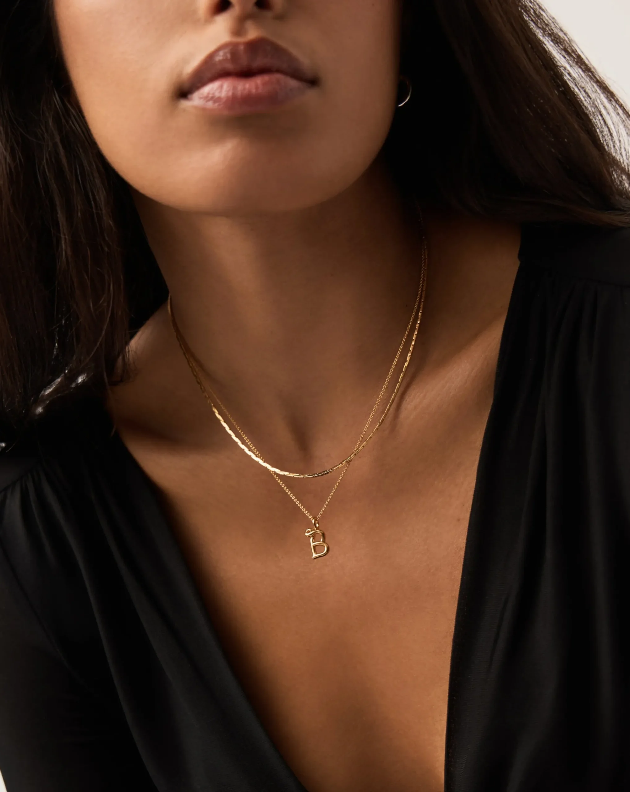 Curly Molten Mini Initial Necklace - B