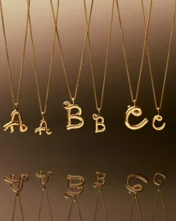 Curly Molten Mini Initial Necklace - B