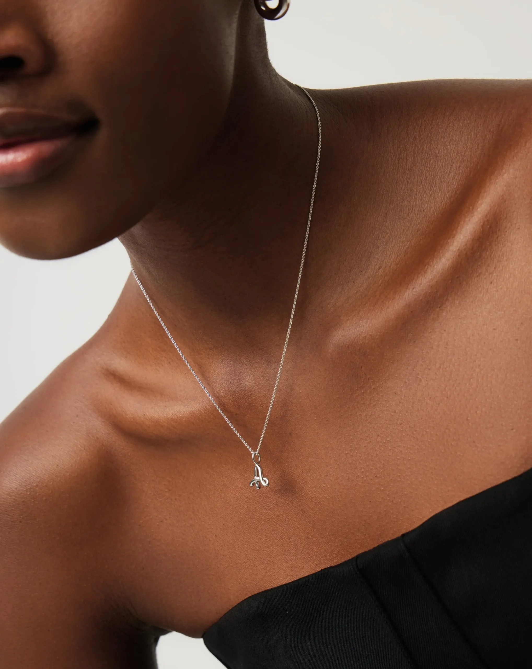 Curly Molten Mini Initial Necklace - A