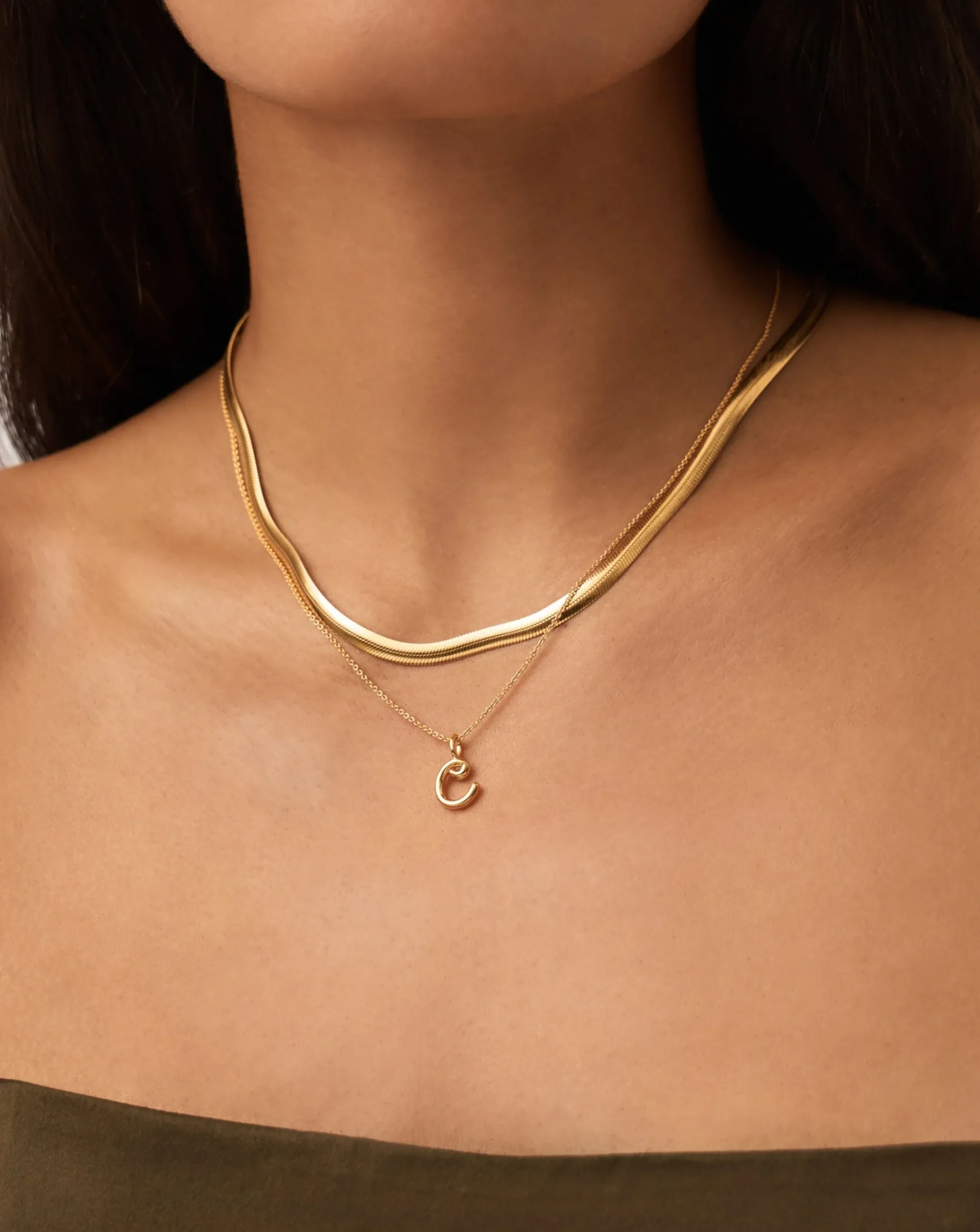 Curly Molten Mini Initial Necklace - C
