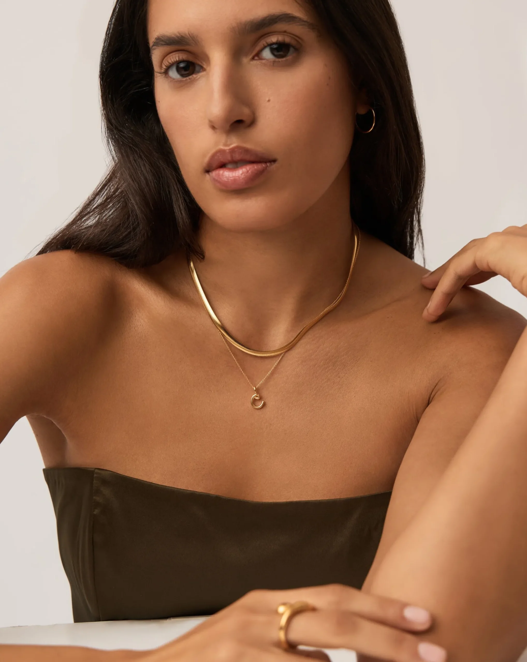 Curly Molten Mini Initial Necklace - C
