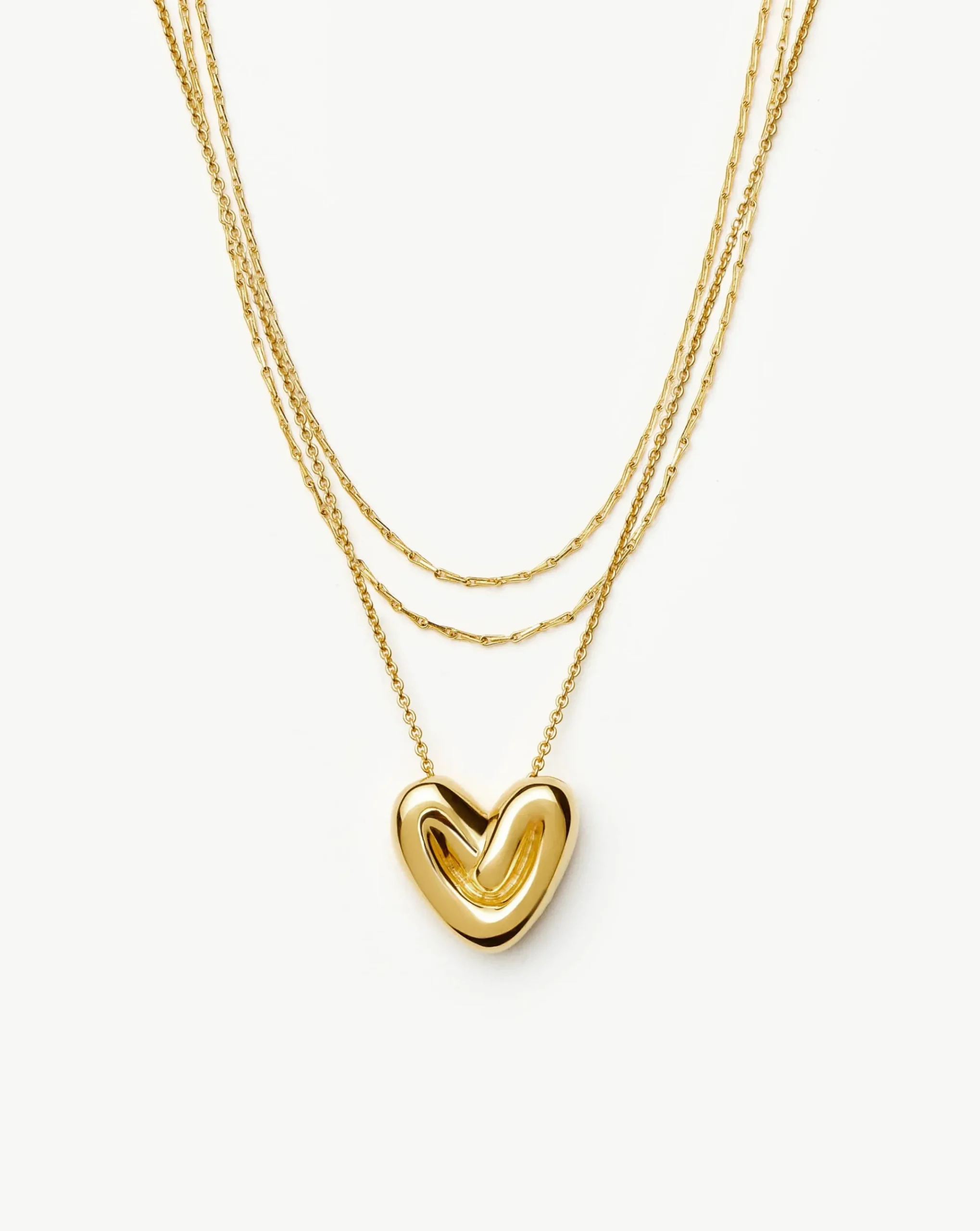 Double Chain & Puffy Heart Necklace Set