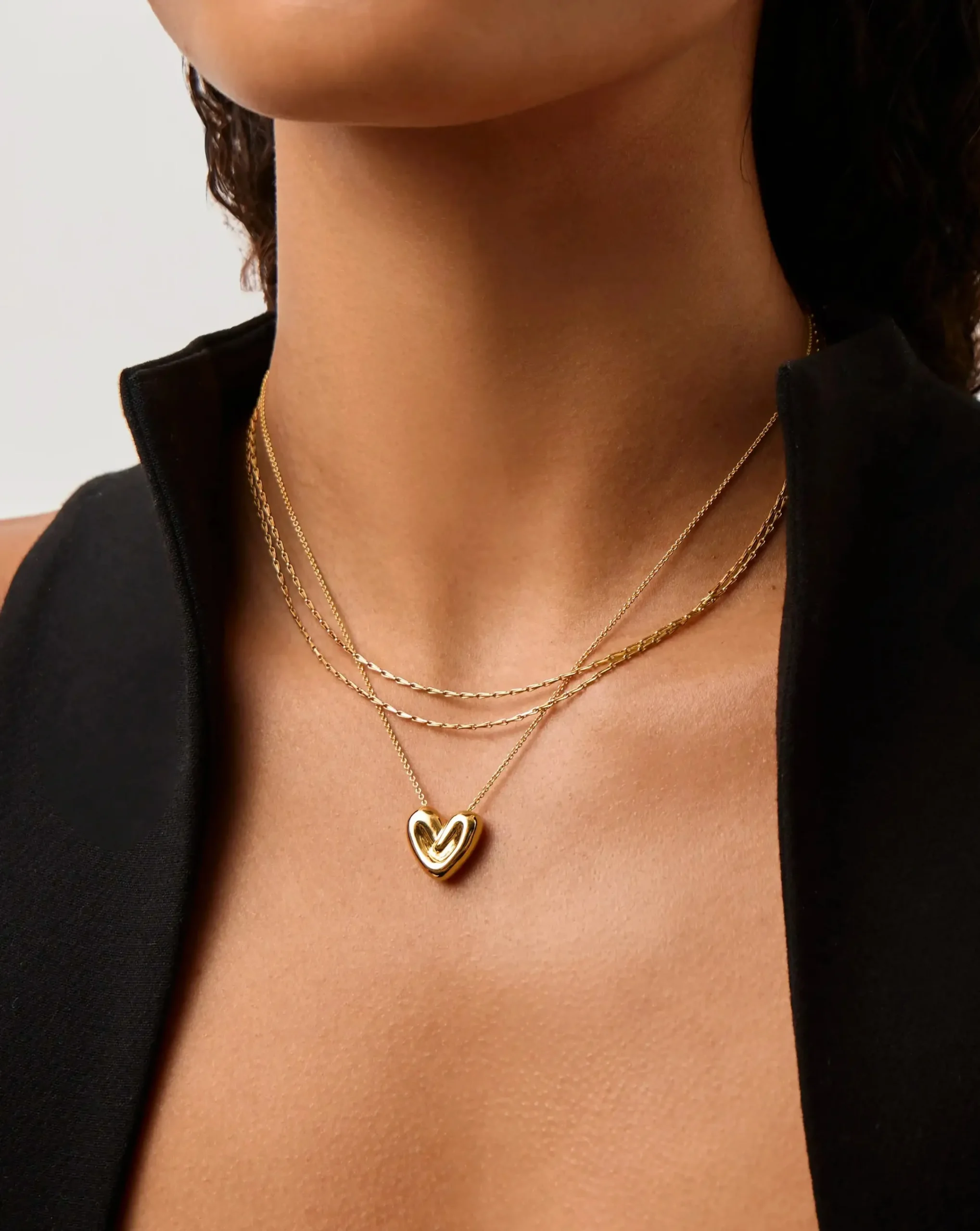 Double Chain & Puffy Heart Necklace Set