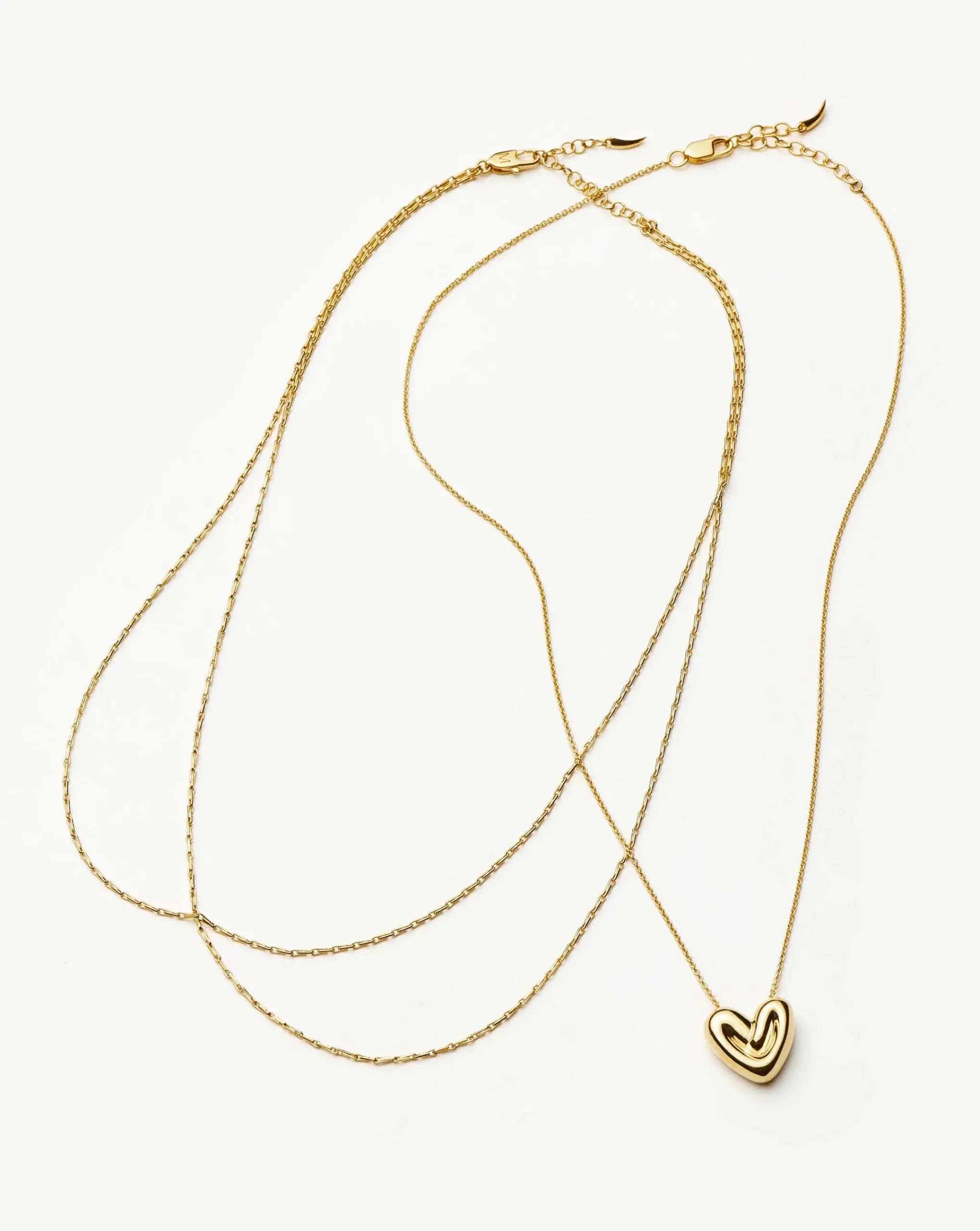 Double Chain & Puffy Heart Necklace Set