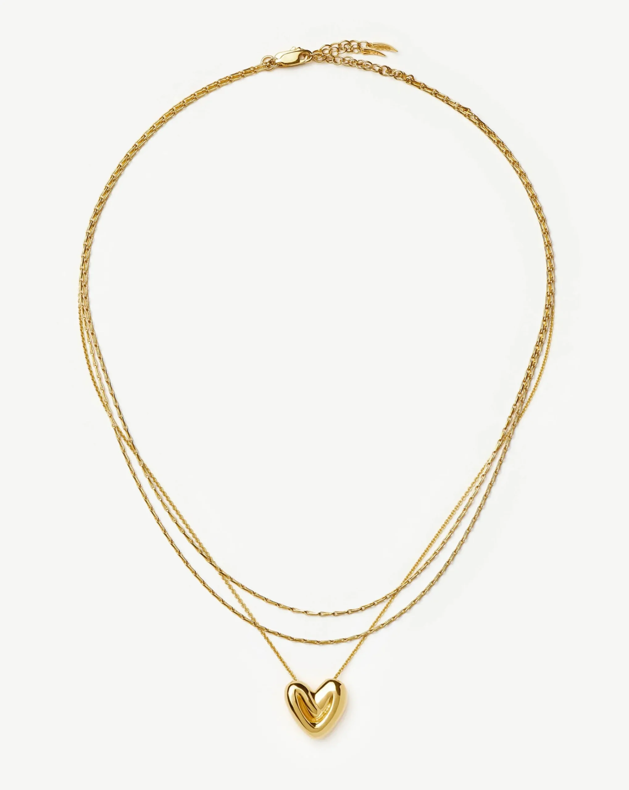 Double Chain & Puffy Heart Necklace Set