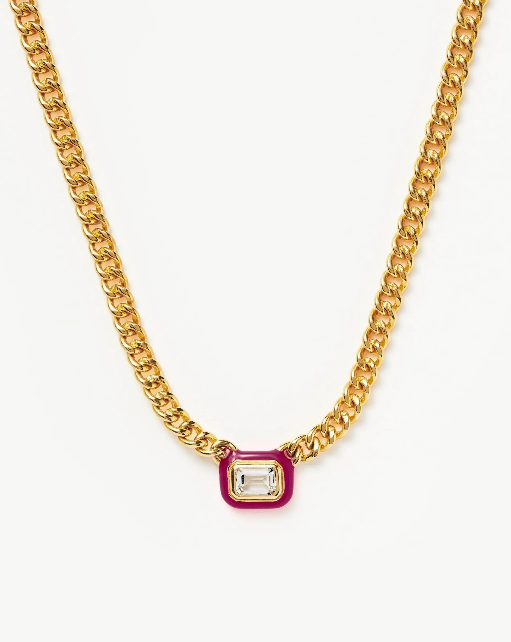Enamel & Stone Floating Pendant Chain Necklace