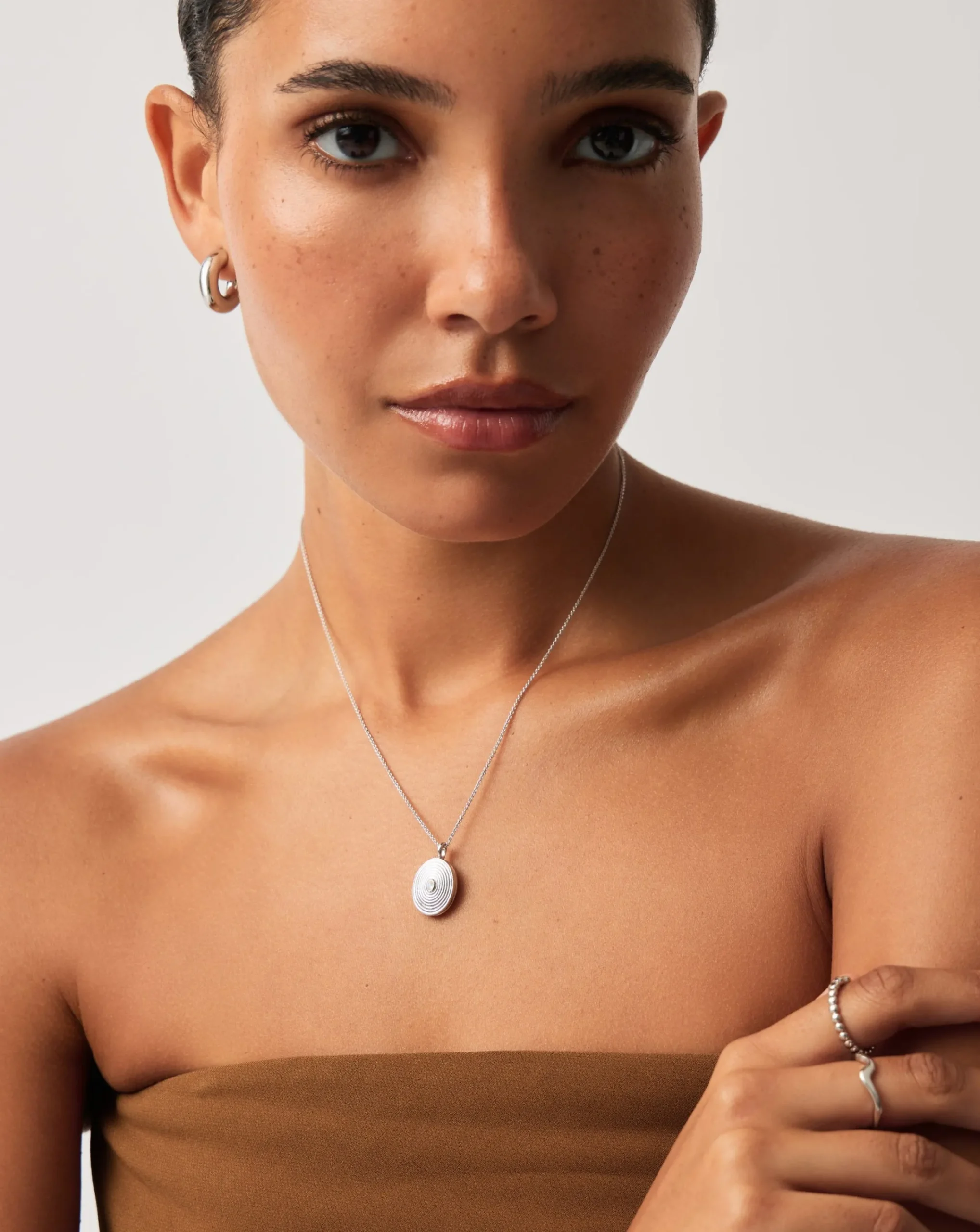 Engravable Oval Ridge Locket Pendant Necklace