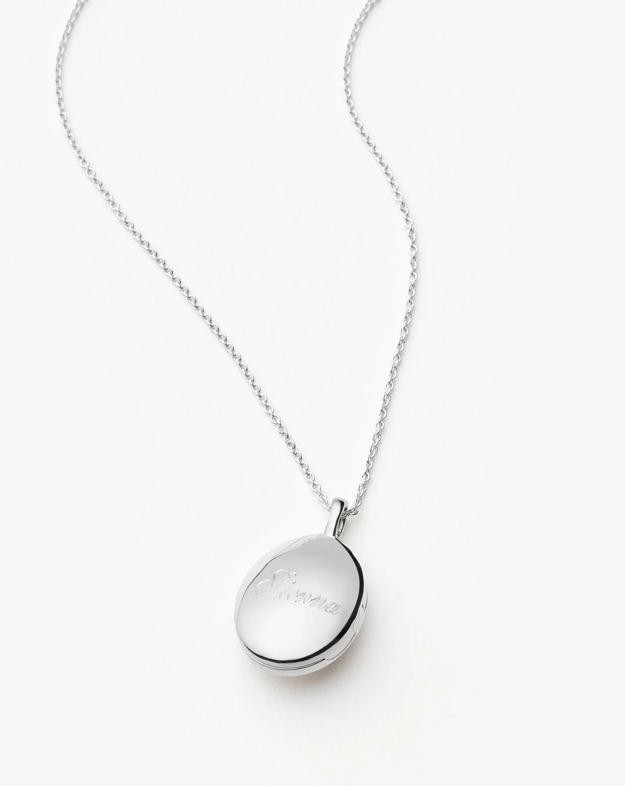 Engravable Oval Ridge Locket Pendant Necklace