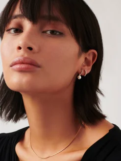 Fine Diamond & Pearl Charm Hoop Earrings