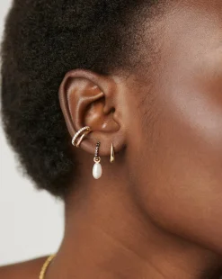 Fine Diamond & Pearl Charm Hoop Earrings