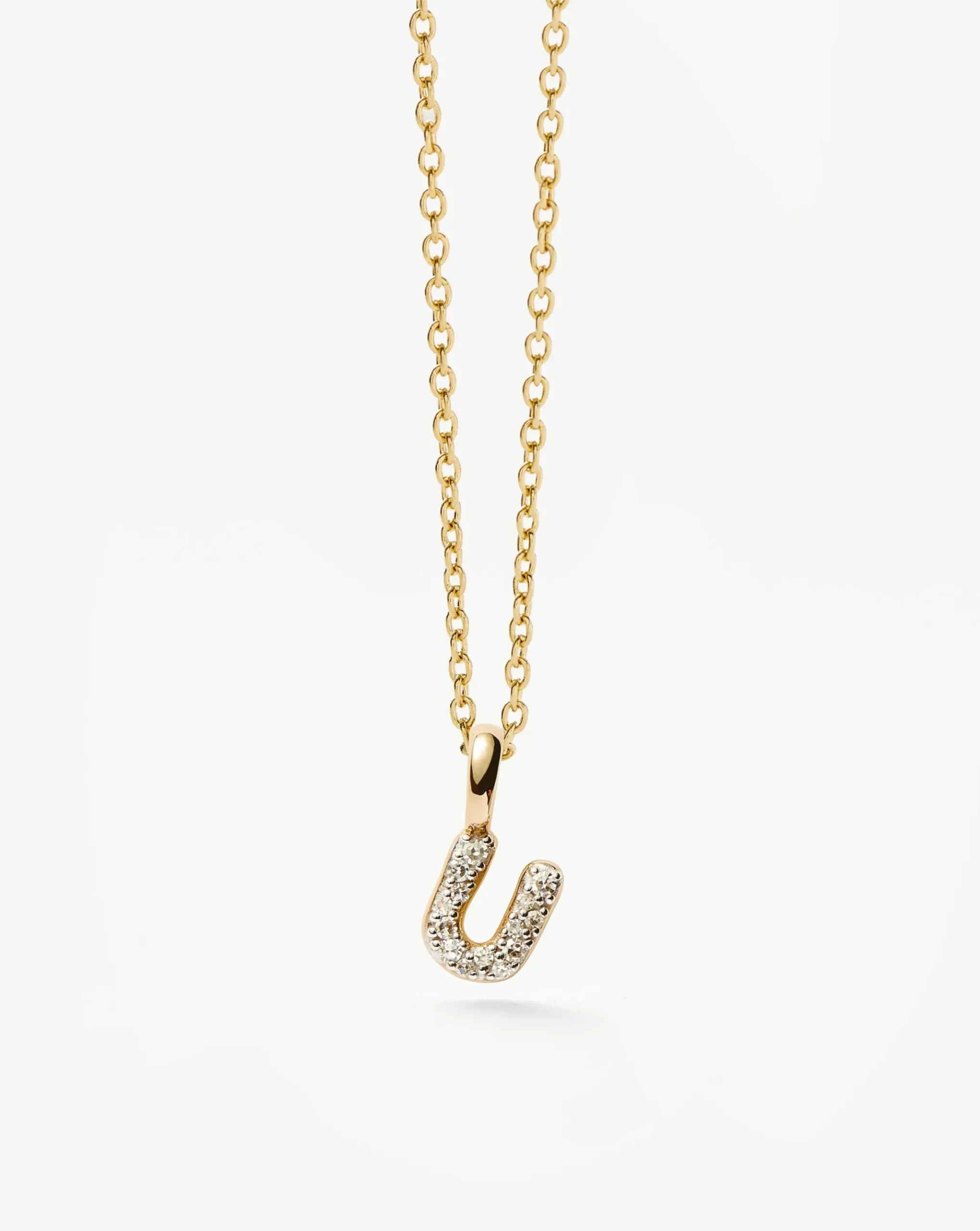 Fine Diamond Initial Mini Pendant Necklace - U