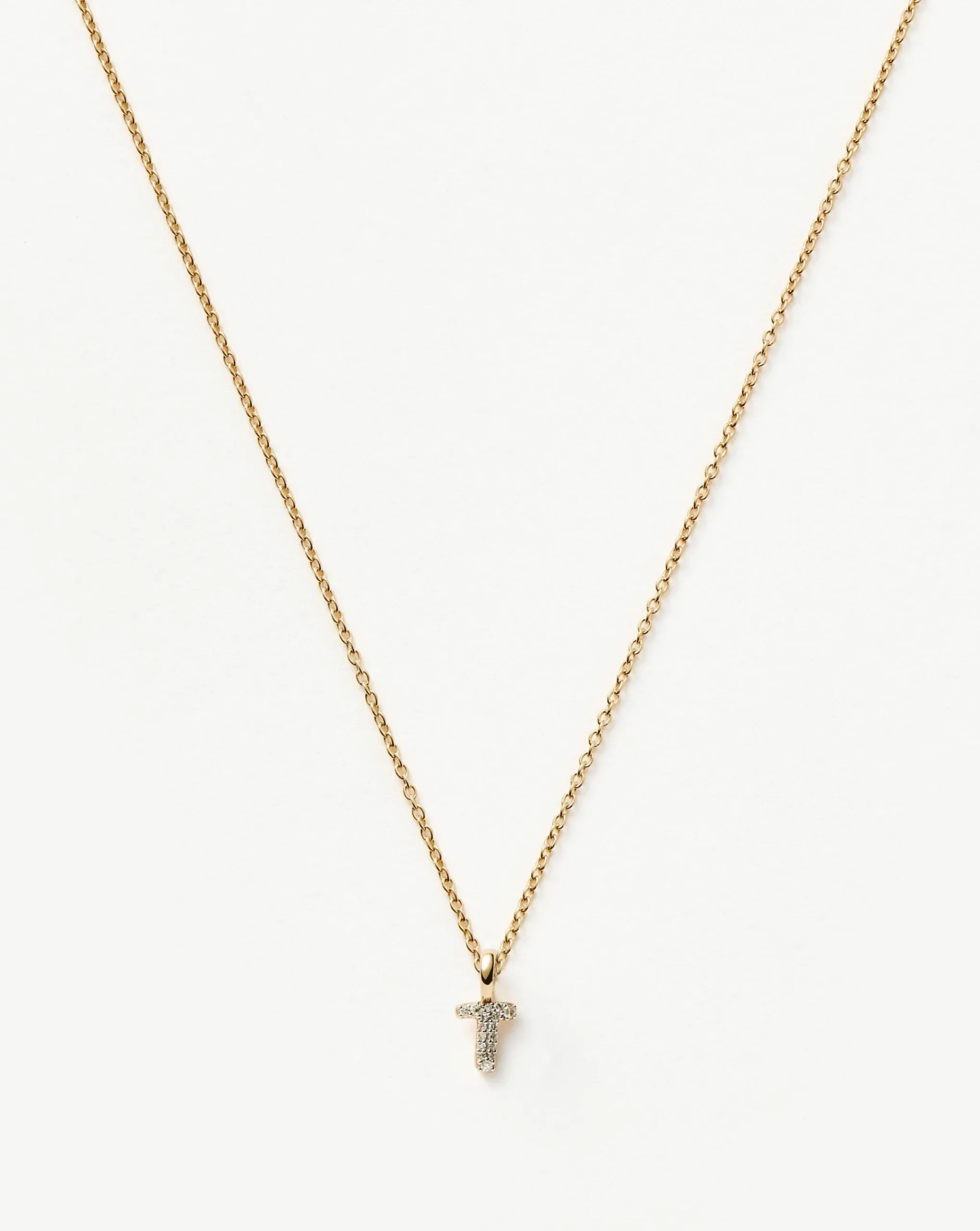 Fine Diamond Initial Mini Pendant Necklace - T
