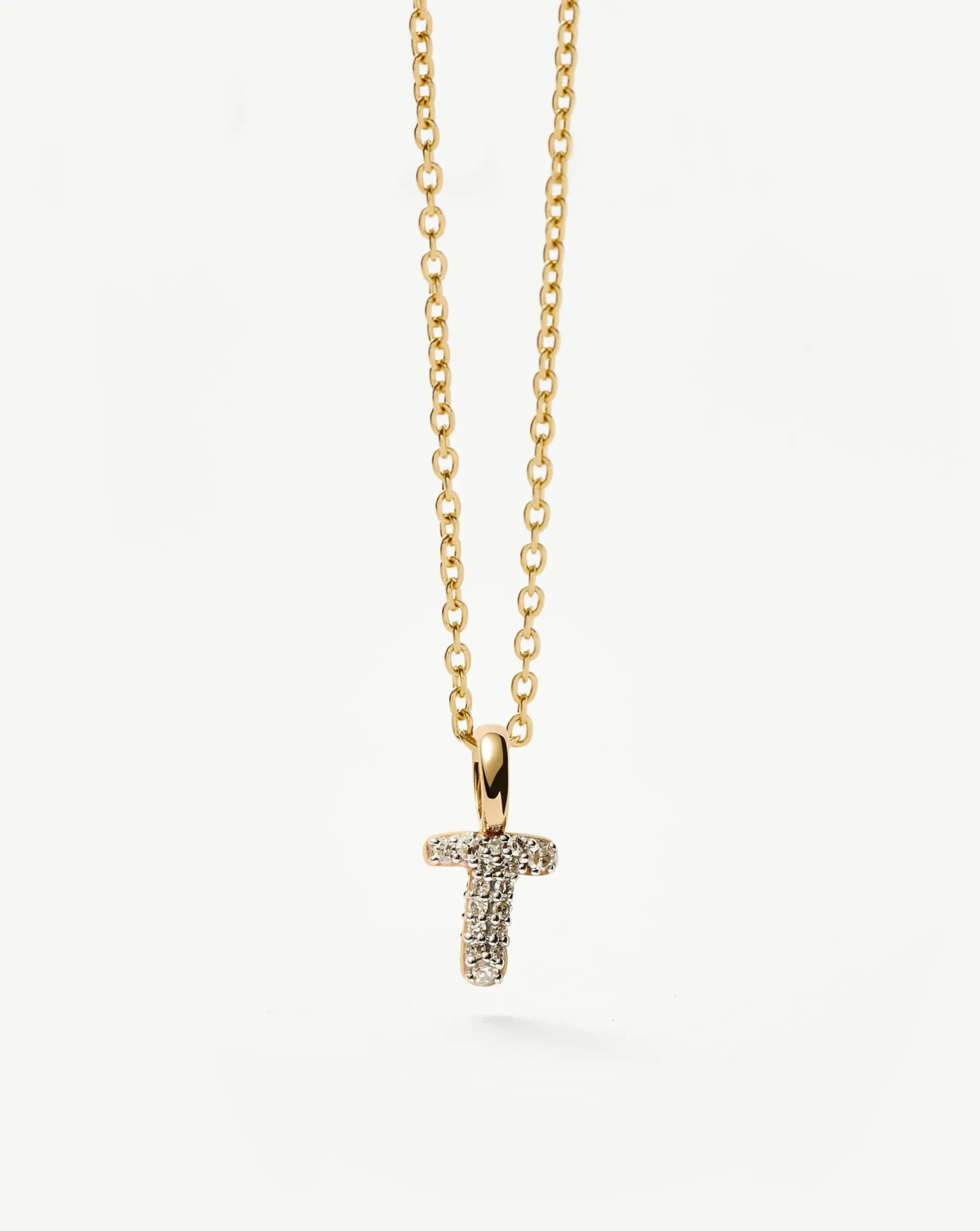 Fine Diamond Initial Mini Pendant Necklace - T