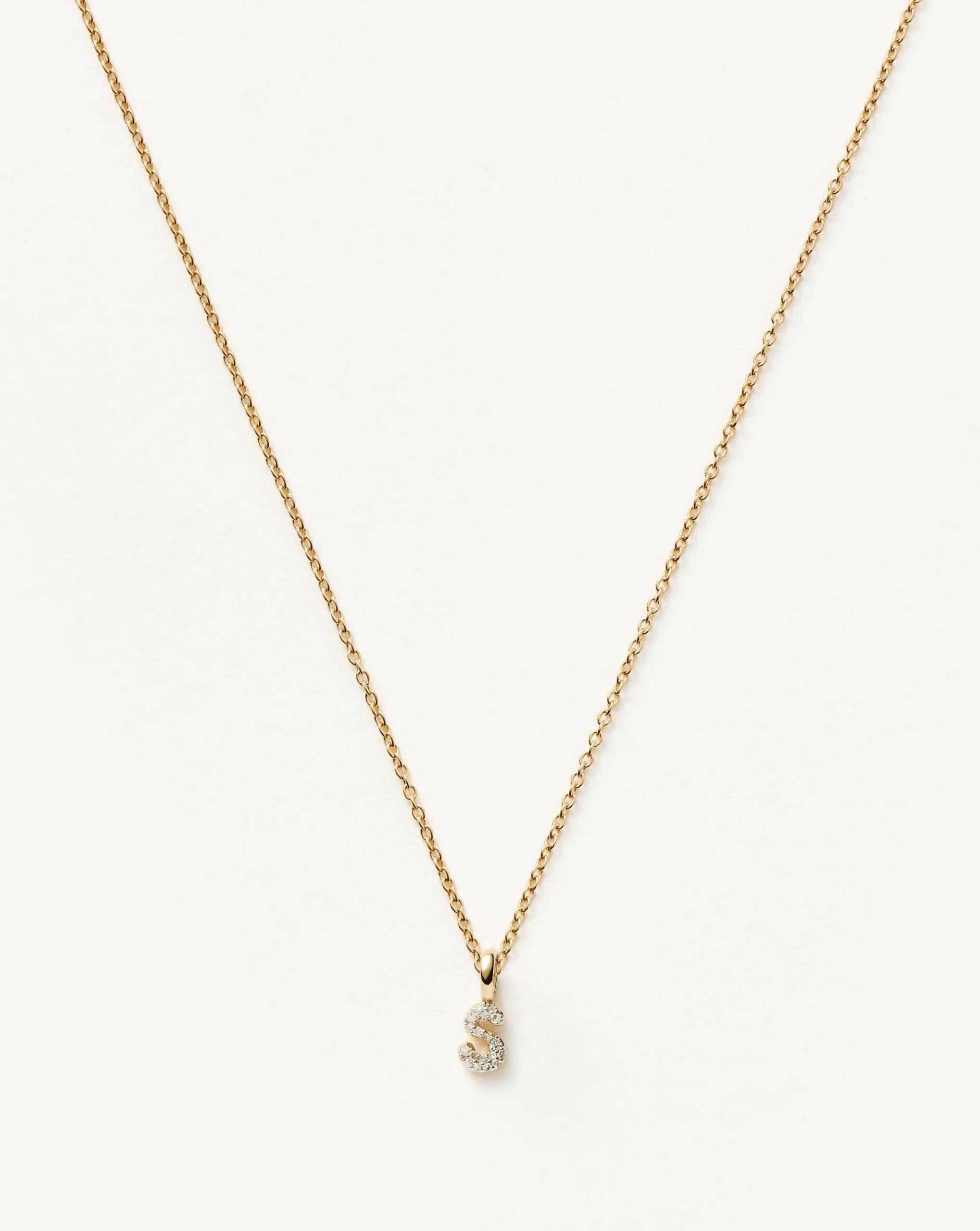 Fine Diamond Initial Mini Pendant Necklace - S