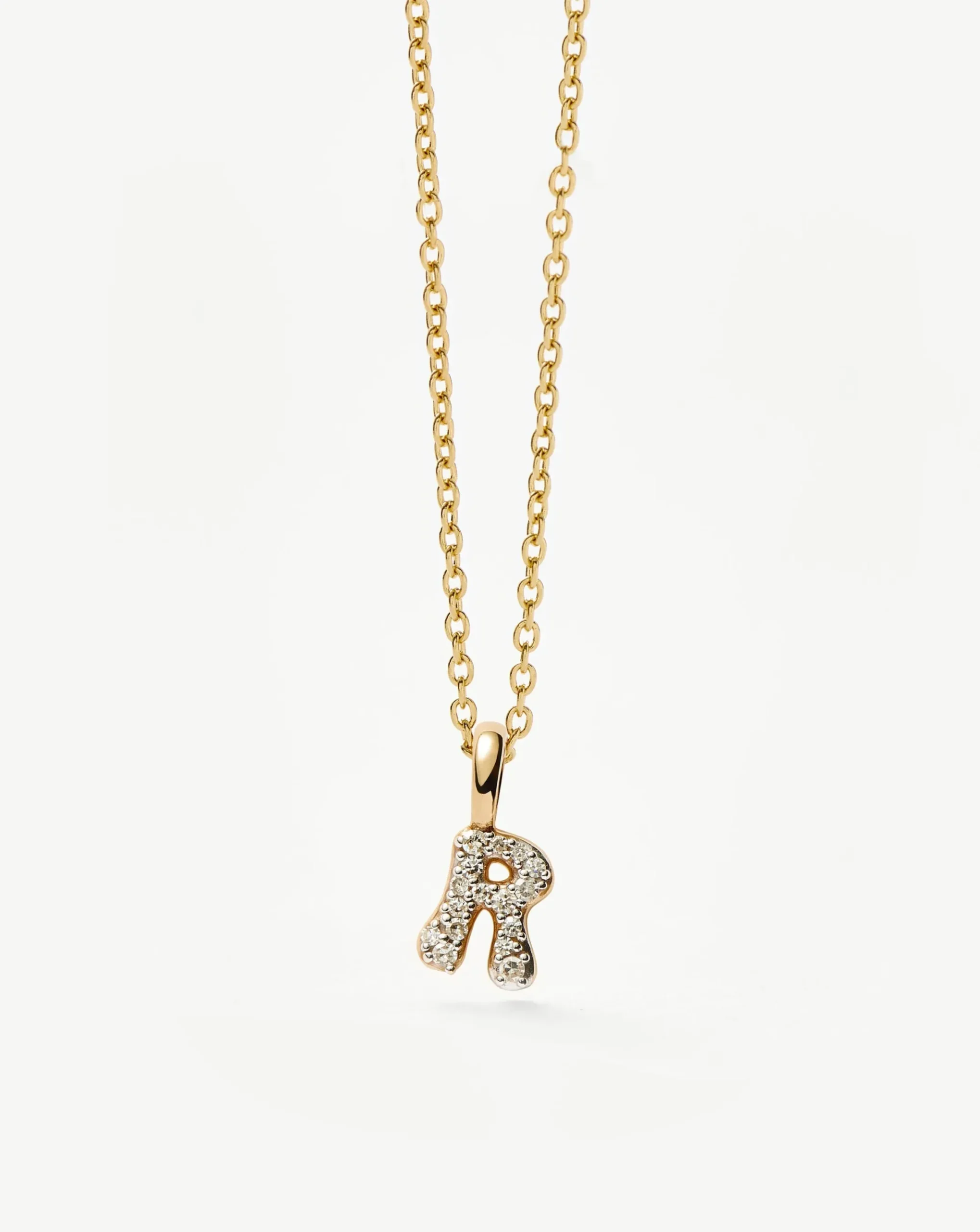 Fine Diamond Initial Mini Pendant Necklace - R