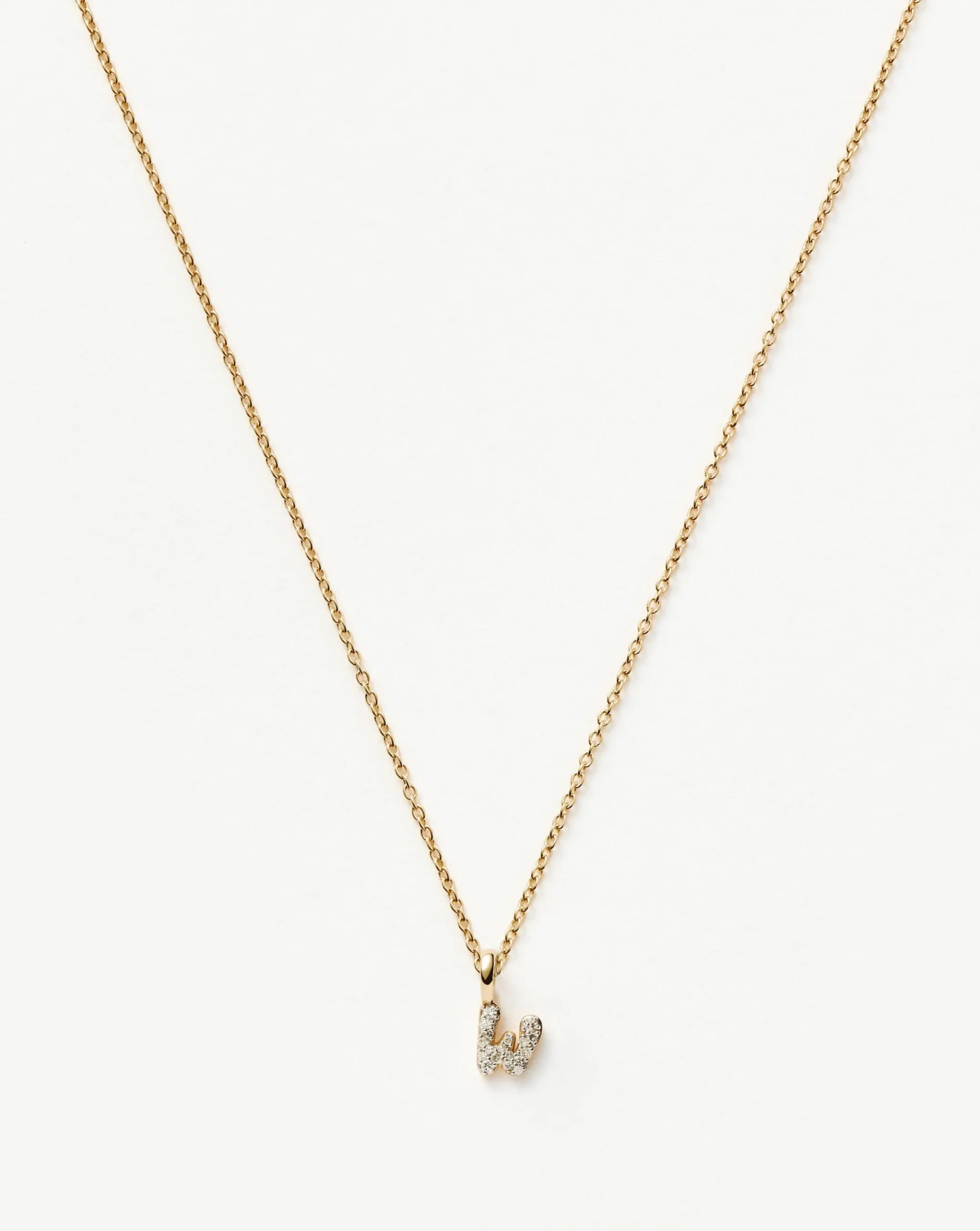 Fine Diamond Initial Mini Pendant Necklace - W