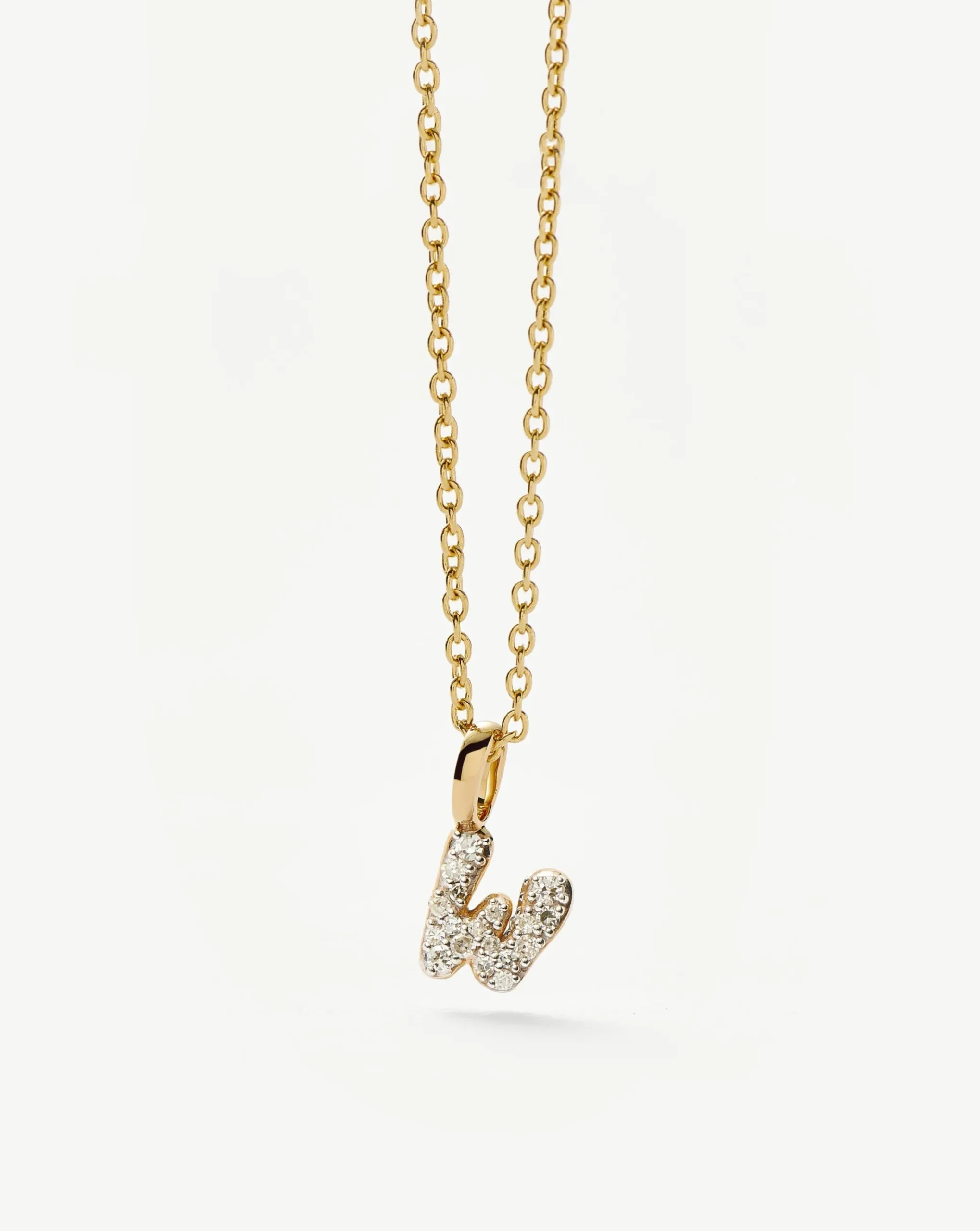 Fine Diamond Initial Mini Pendant Necklace - W