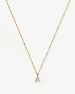 Fine Diamond Initial Mini Pendant Necklace - A