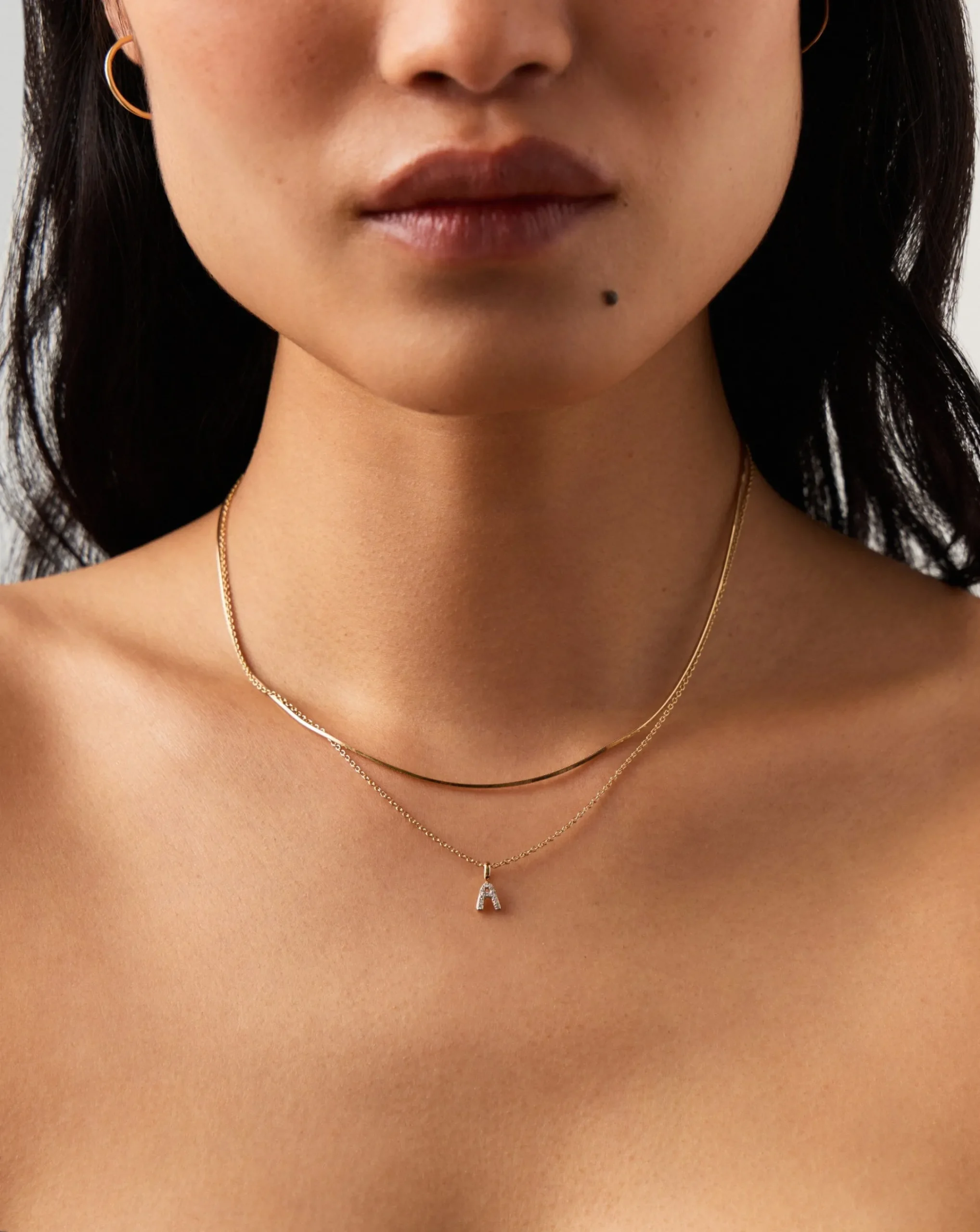 Fine Diamond Initial Mini Pendant Necklace - A