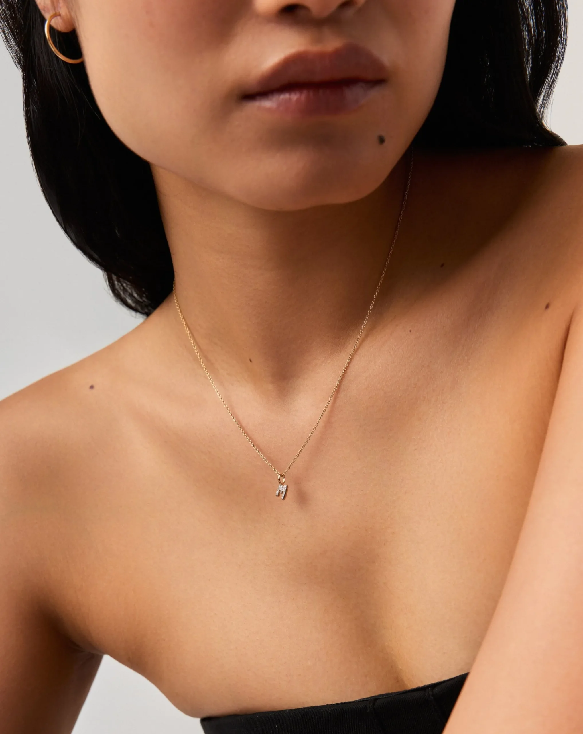 Fine Diamond Initial Mini Pendant Necklace - M