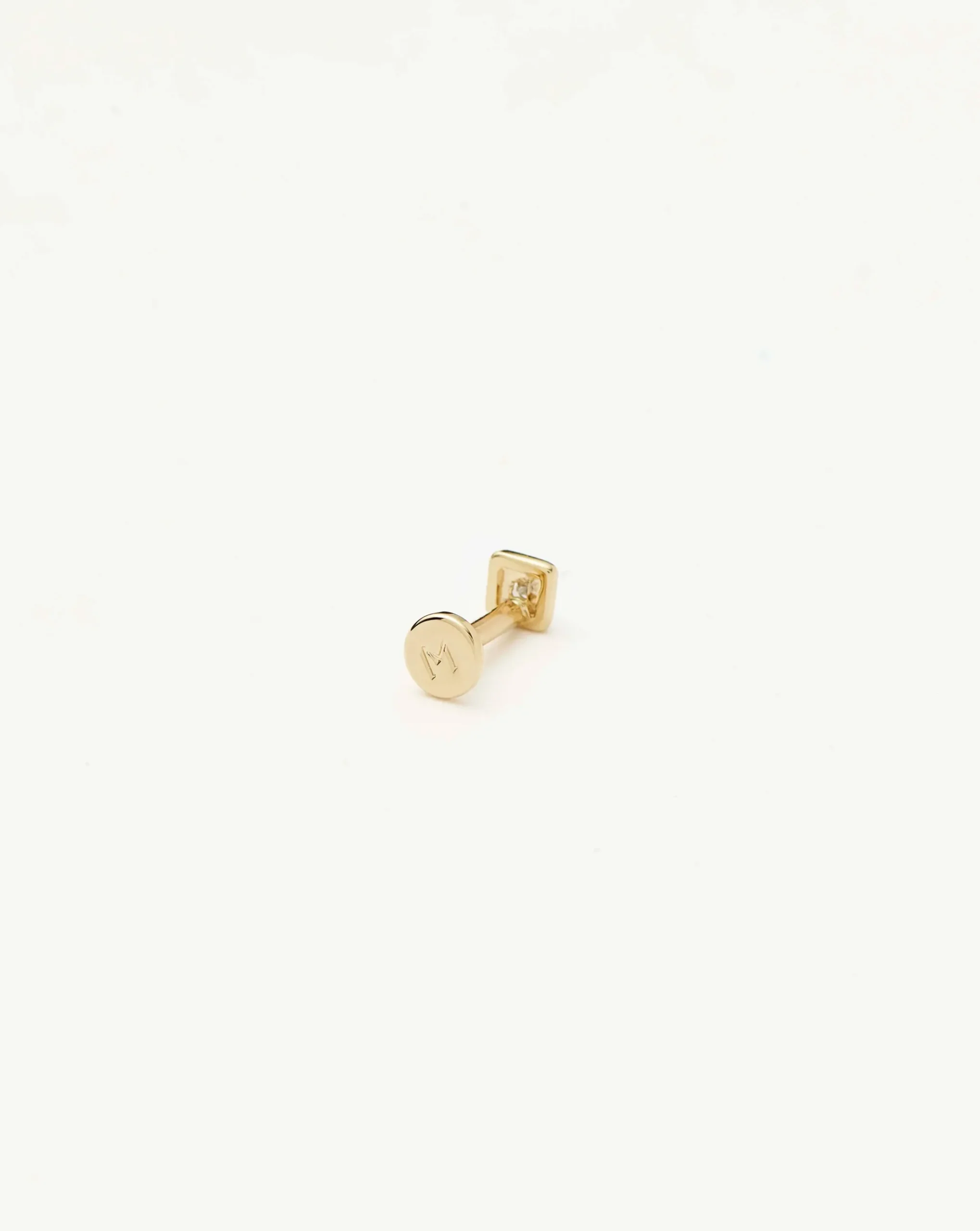 Fine Square Solitaire Flat Back Stud Earring