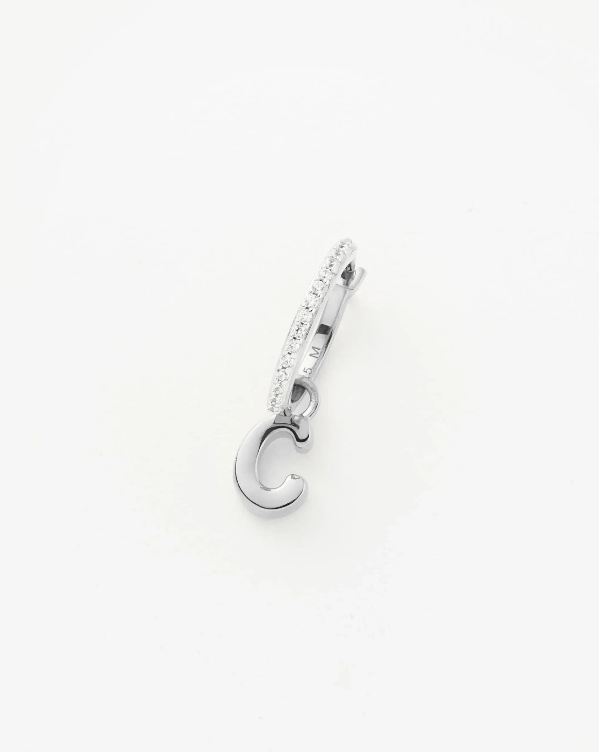 Initial Single Charm Hoop Earring - Initial C