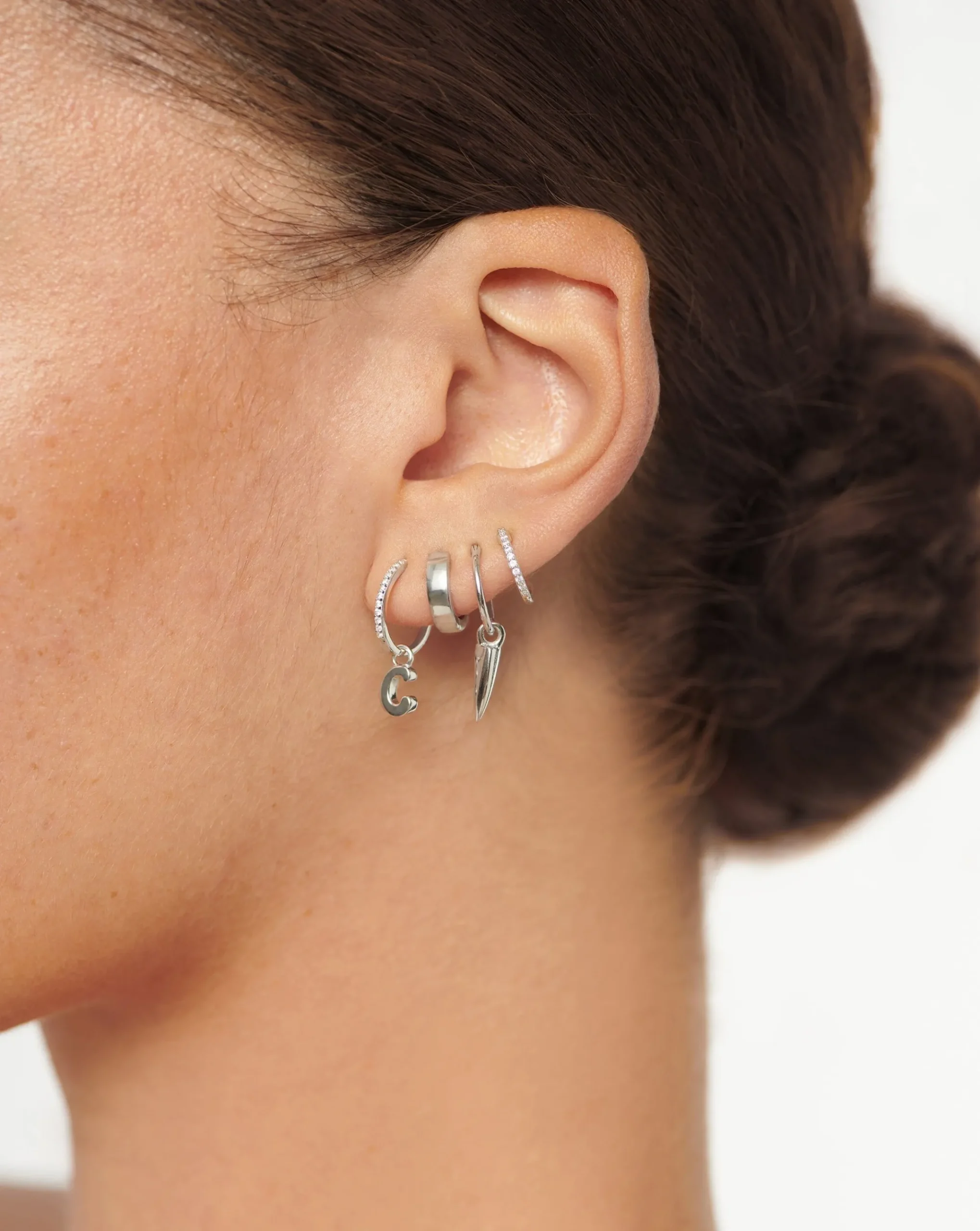 Initial Single Charm Hoop Earring - Initial C