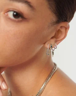 Initial Single Charm Hoop Earring - Initial C