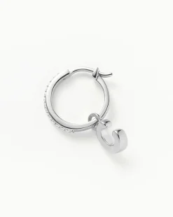 Initial Single Charm Hoop Earring - Initial C