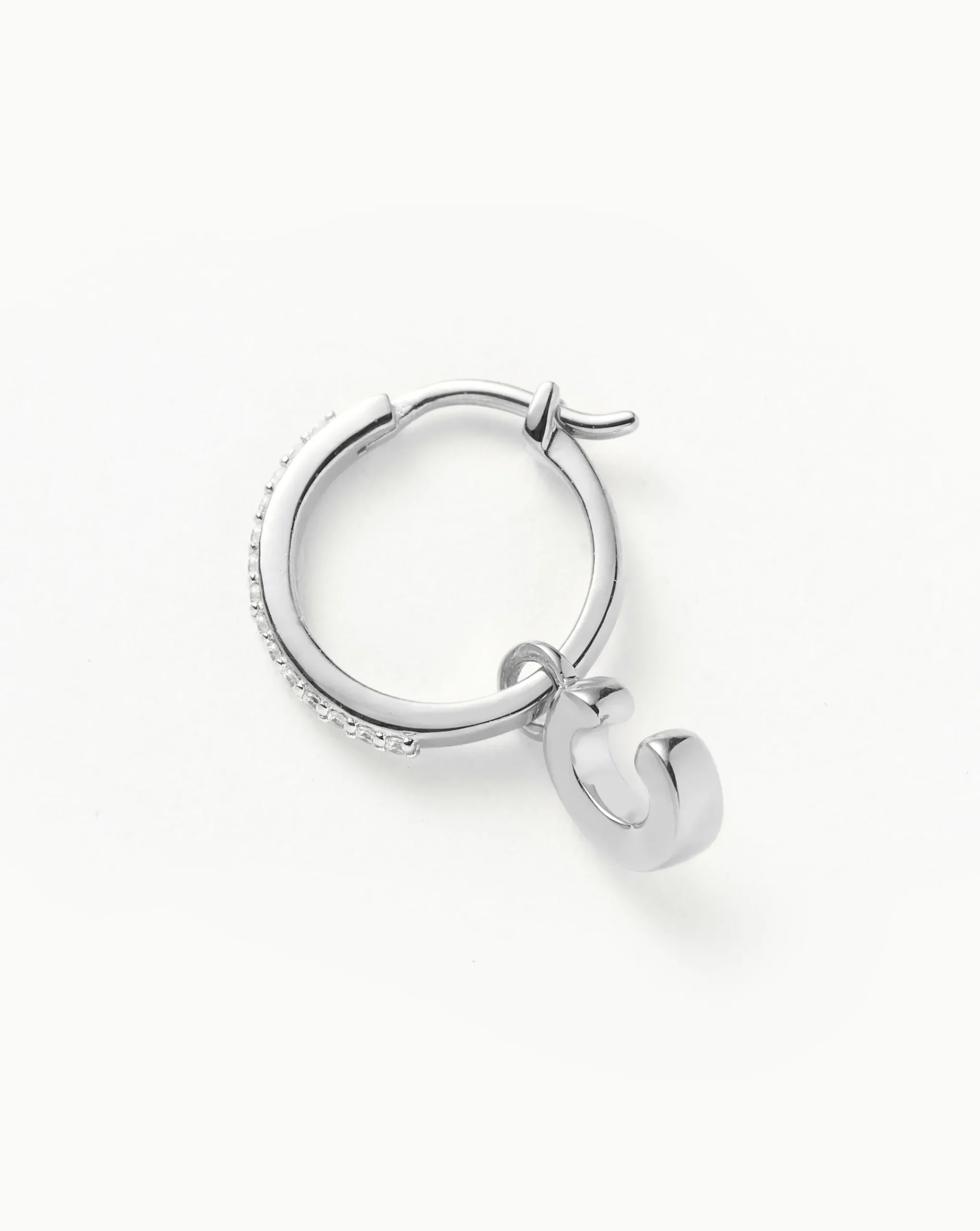 Initial Single Charm Hoop Earring - Initial C