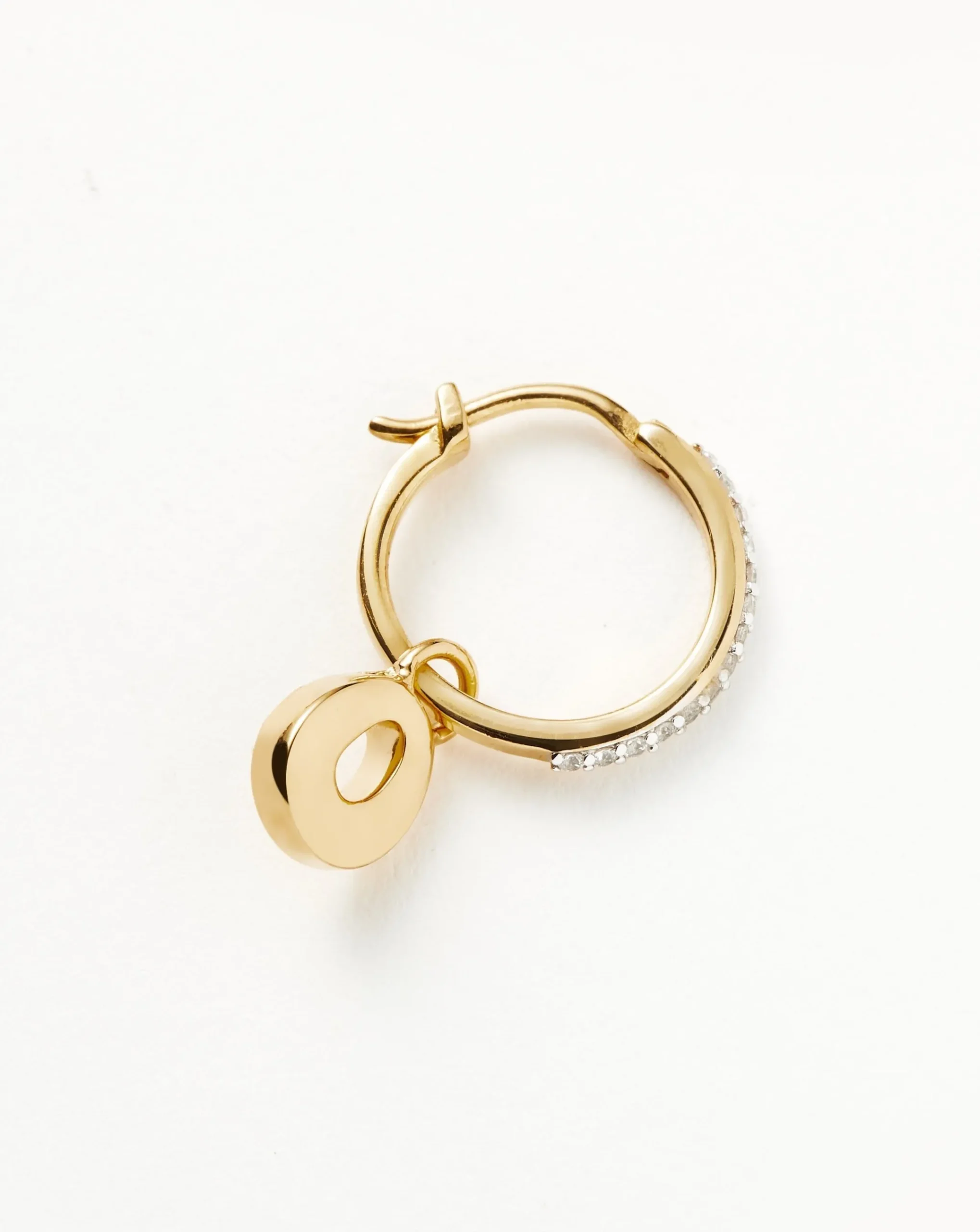 Initial Single Charm Hoop Earring - Initial O