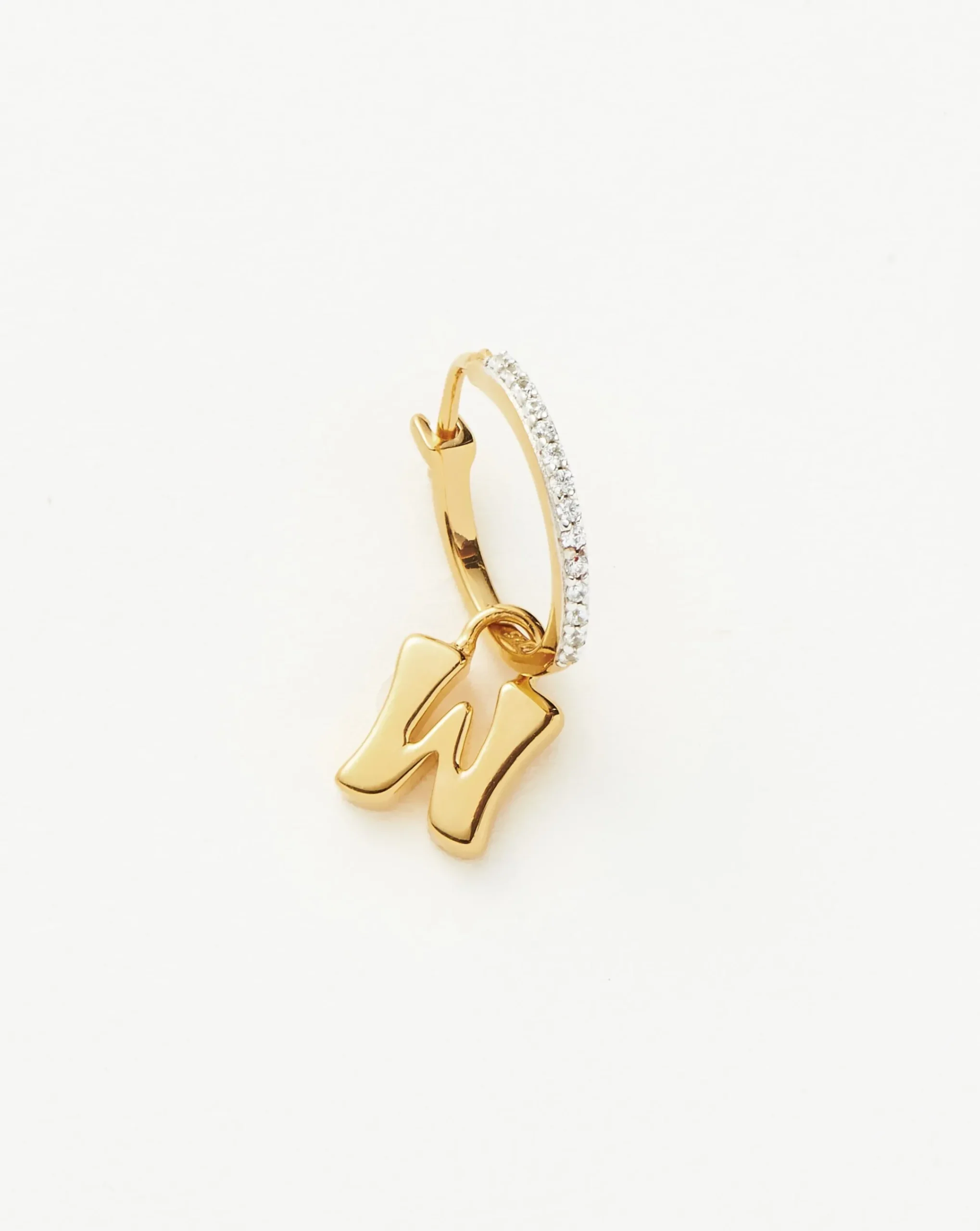 Initial Single Charm Hoop Earring - Initial W