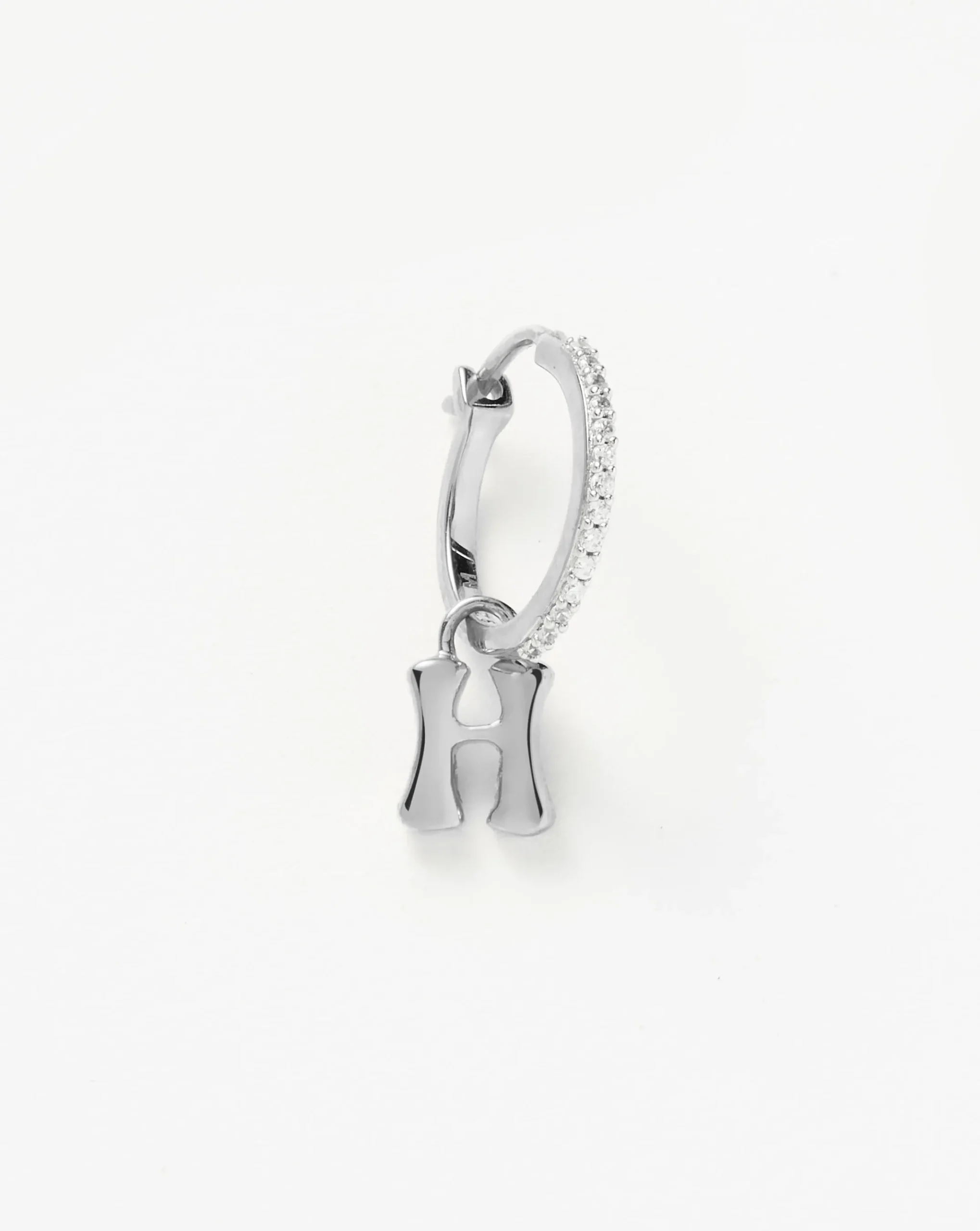 Initial Single Charm Hoop Earring - Initial H