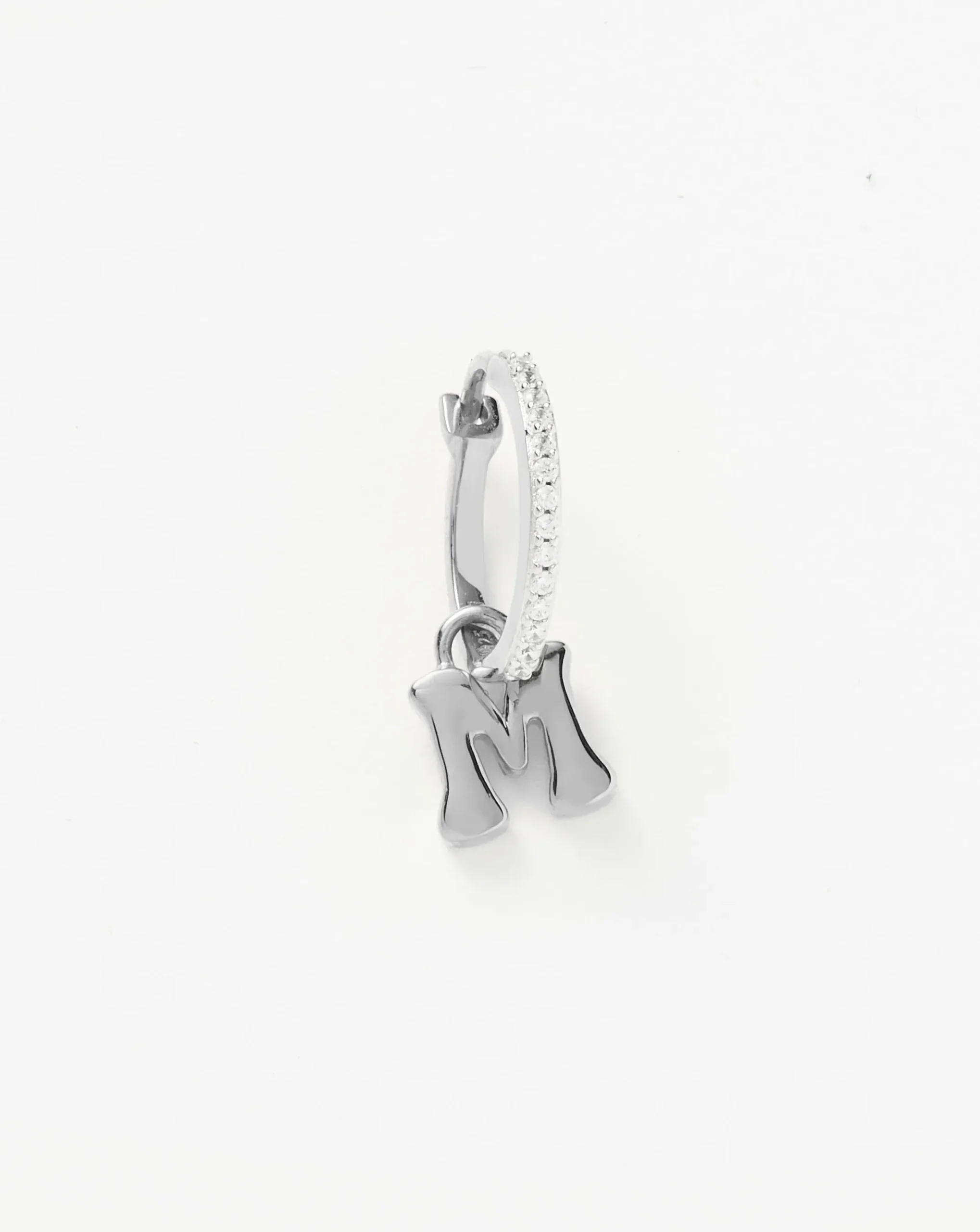 Initial Single Charm Hoop Earring - Initial M
