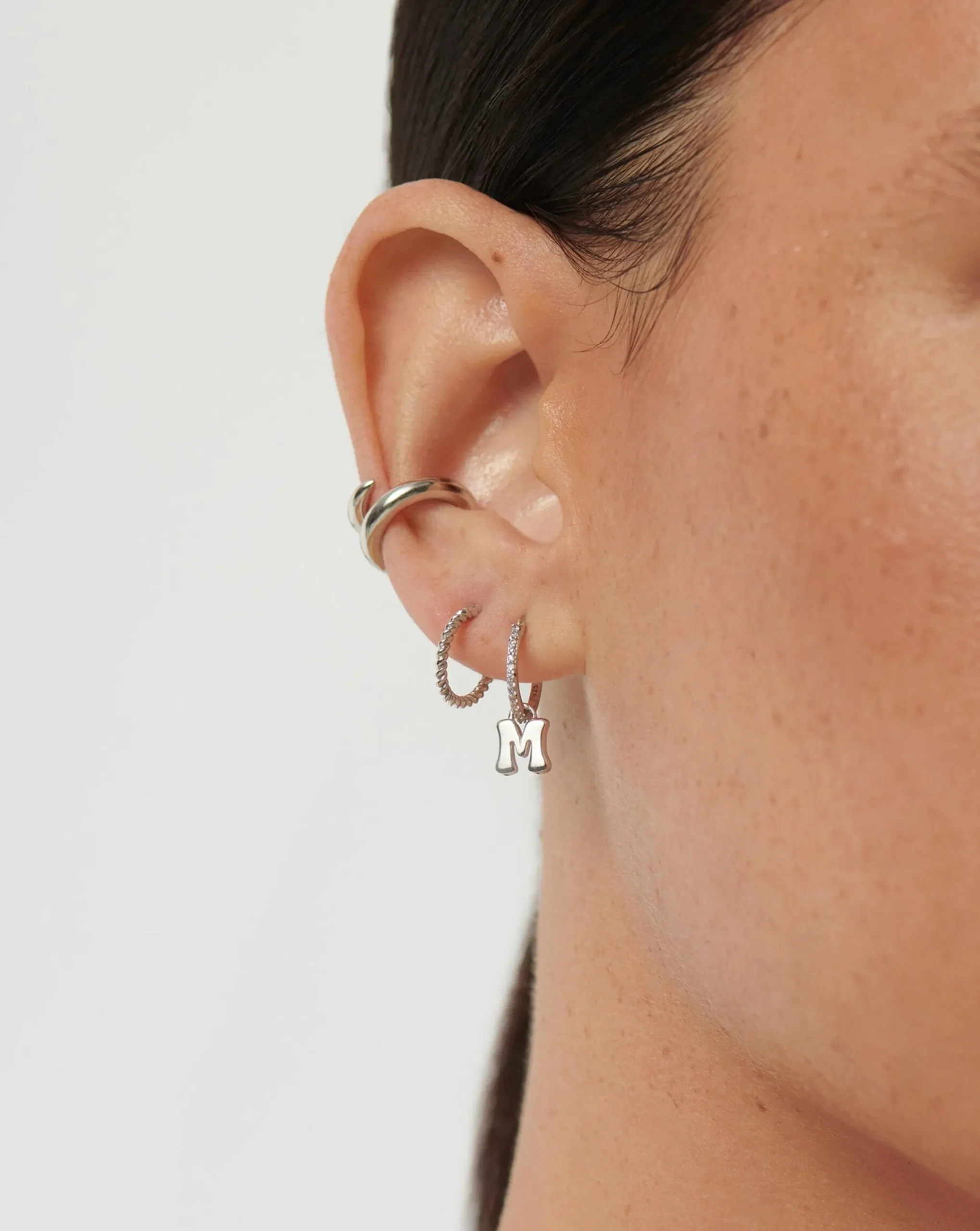 Initial Single Charm Hoop Earring - Initial M