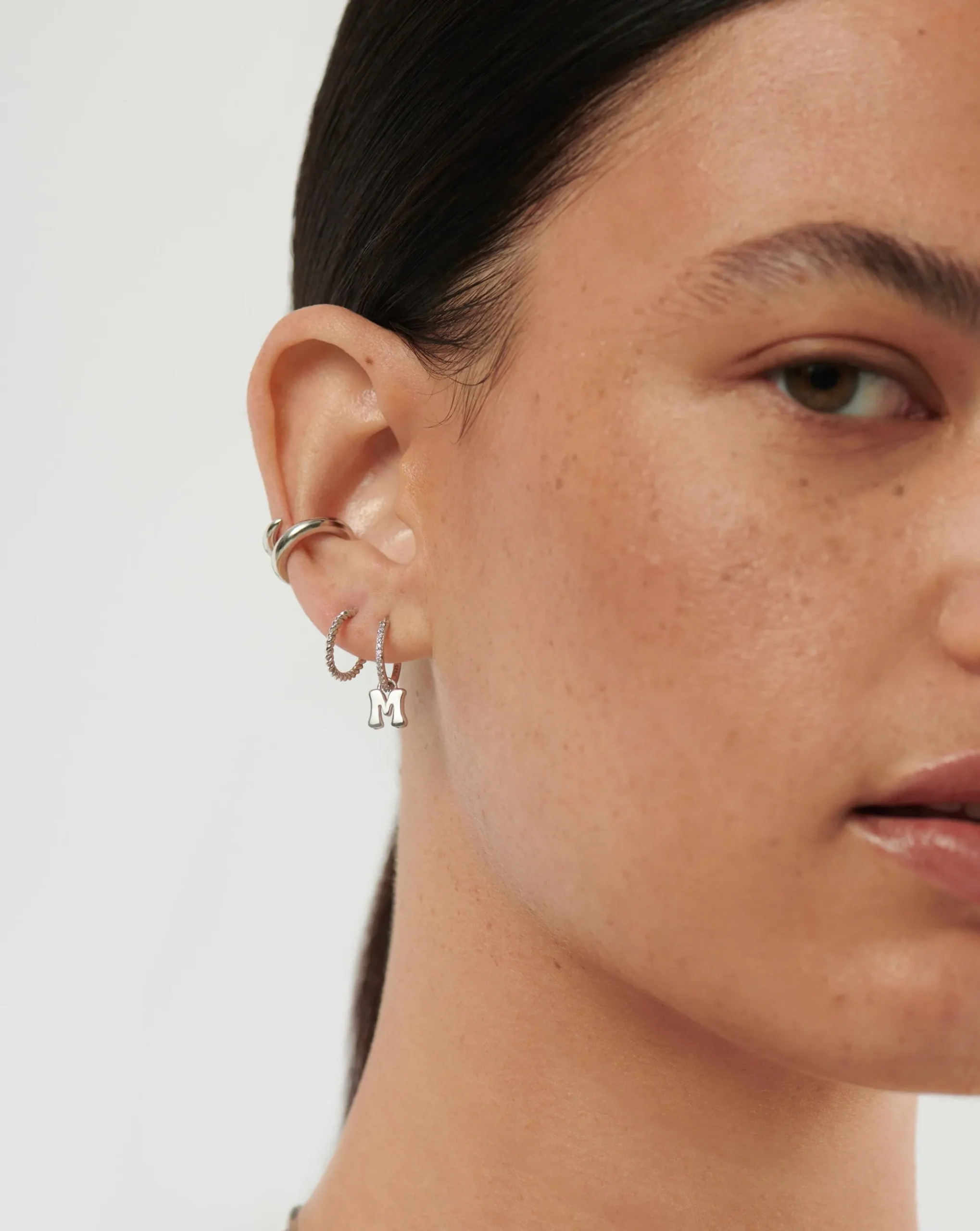 Initial Single Charm Hoop Earring - Initial M