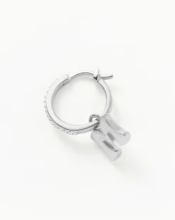 Initial Single Charm Hoop Earring - Initial M