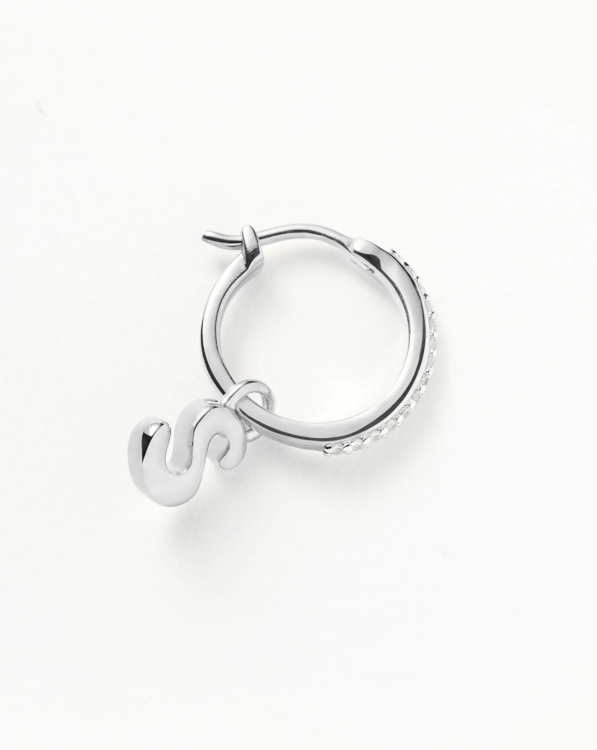 Initial Single Charm Hoop Earring - Initial S