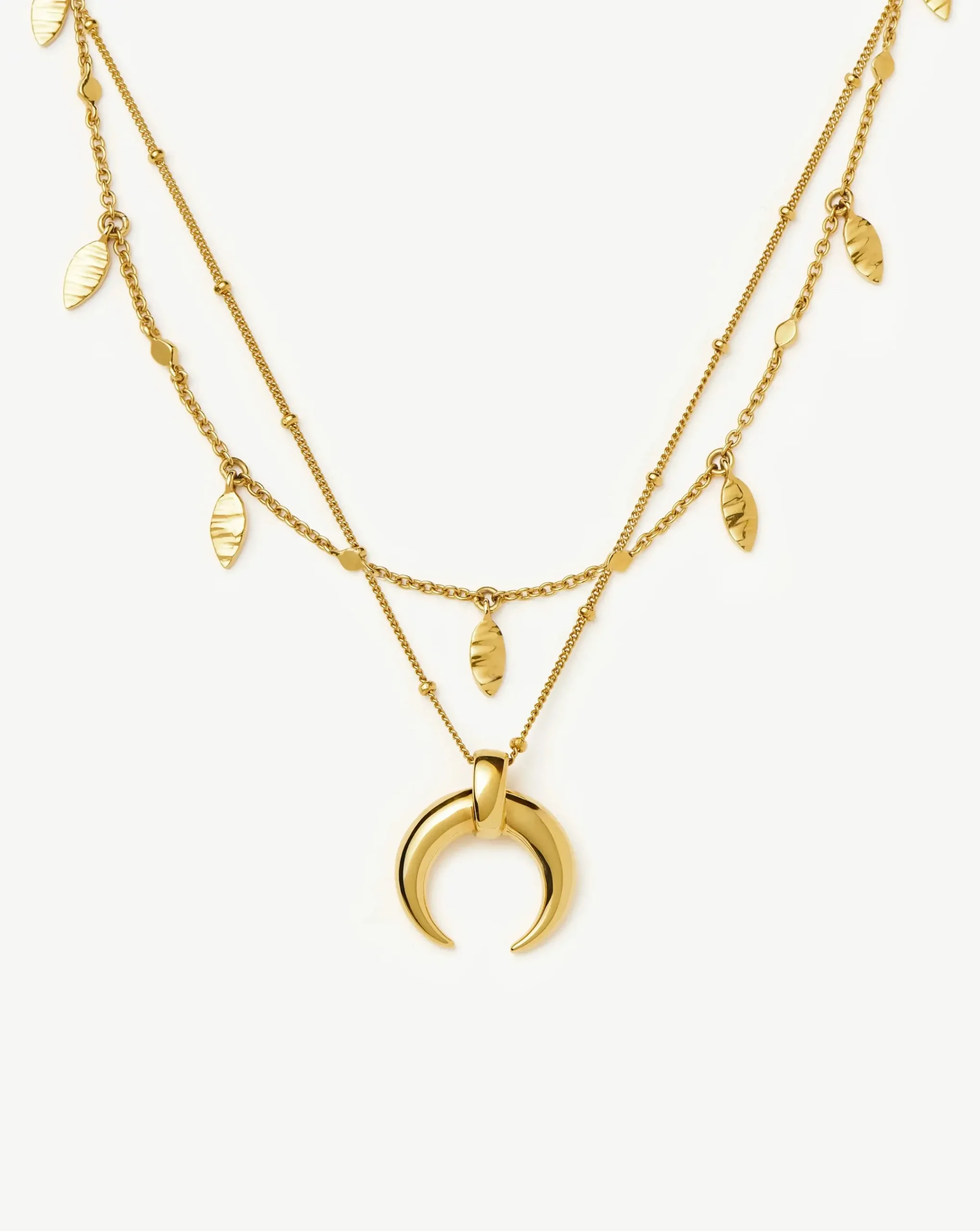 Lucy Williams Horn Necklace & Leaf Charm Choker Set