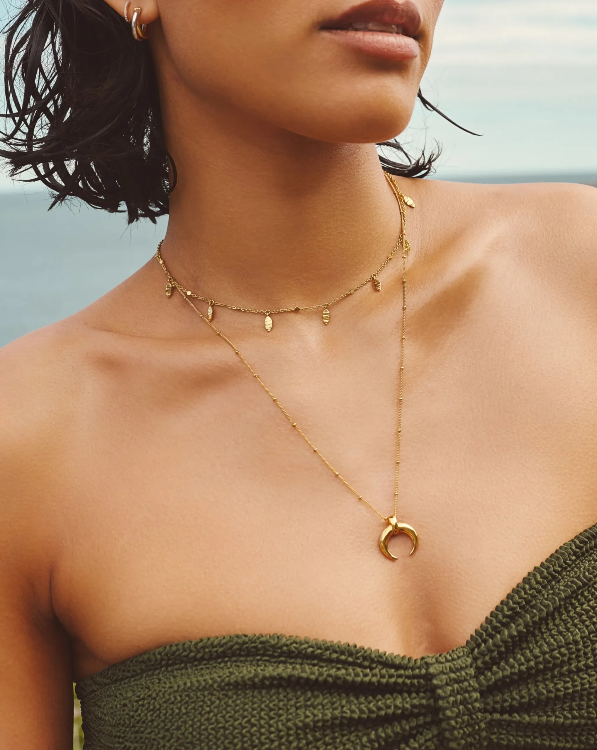 Lucy Williams Horn Necklace & Leaf Charm Choker Set