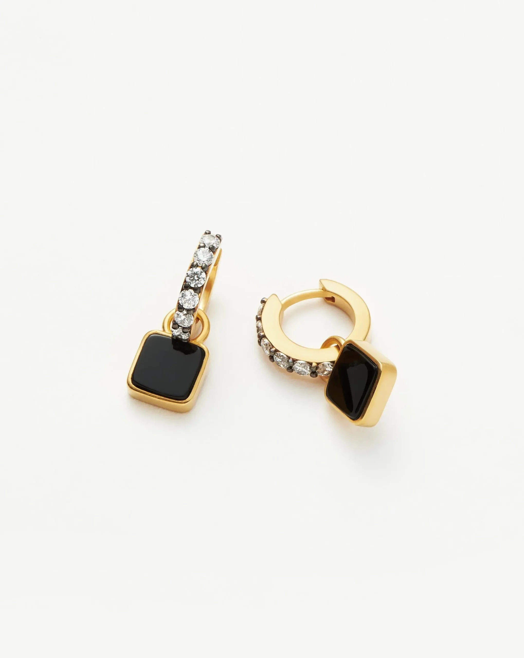Lucy Williams Square Black Onyx Charm Hoop Earrings