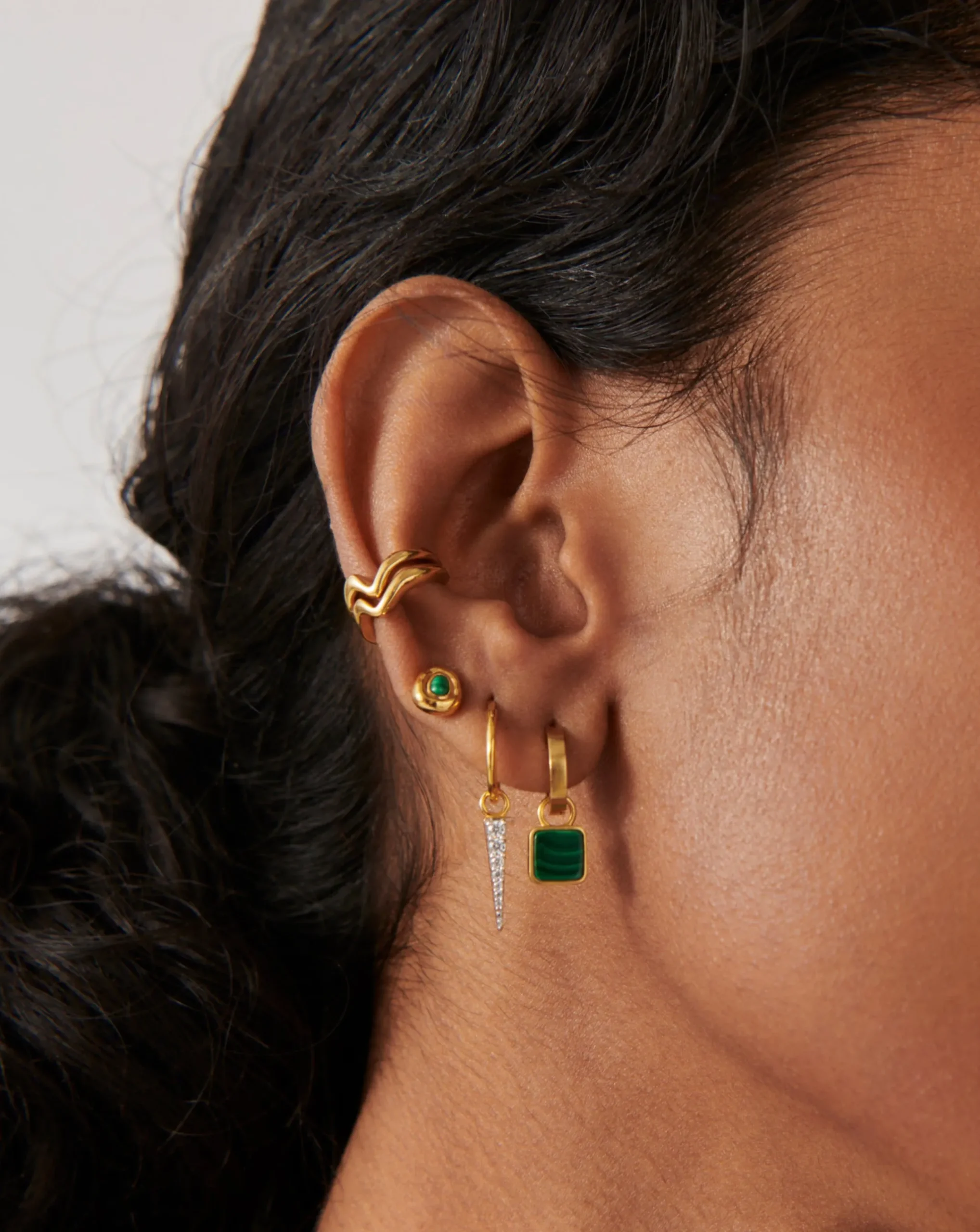 Lucy Williams Square Malachite Charm Hoop Earrings